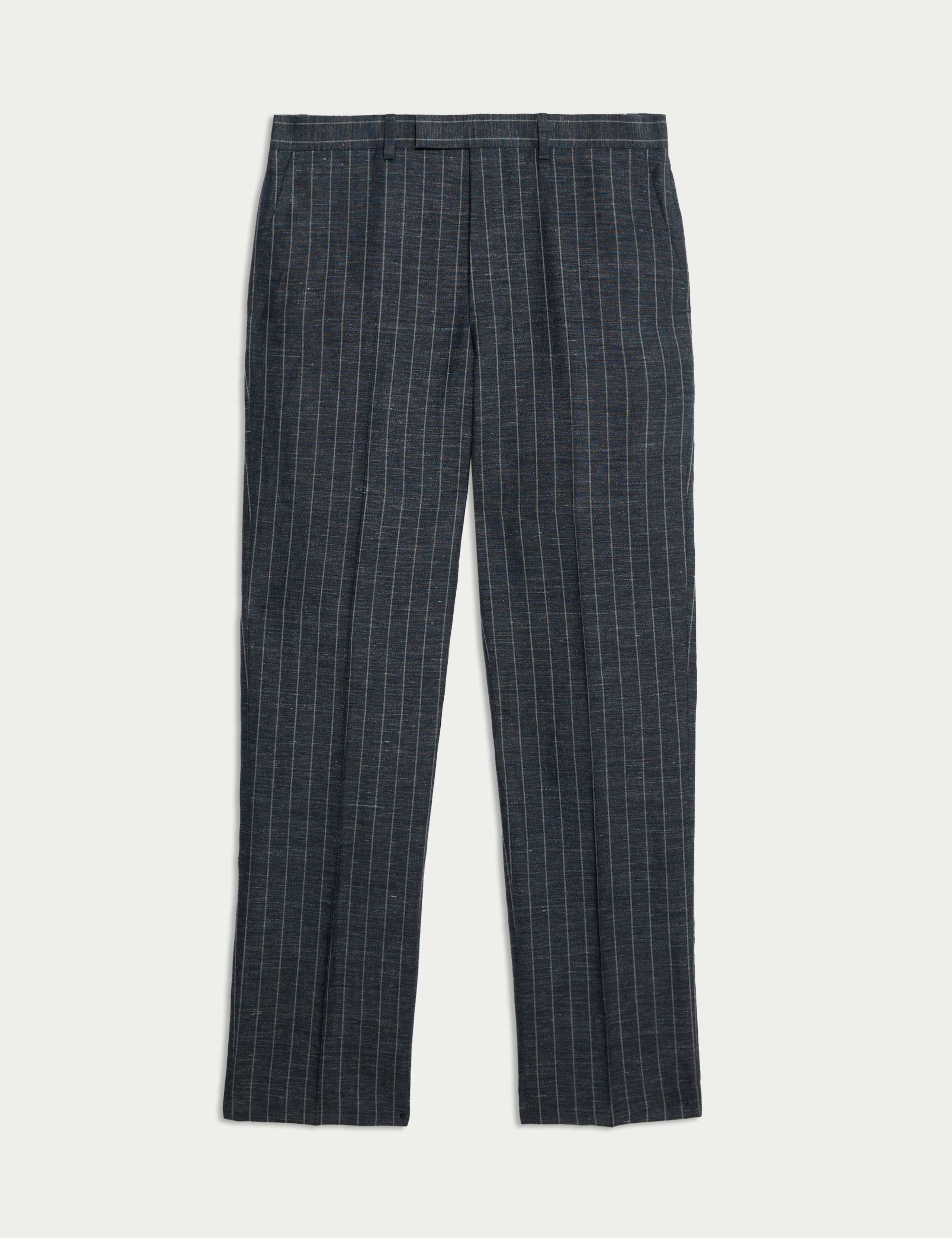Regular Fit Wool Linen Blend Pinstripe Suit Trousers 2 of 6