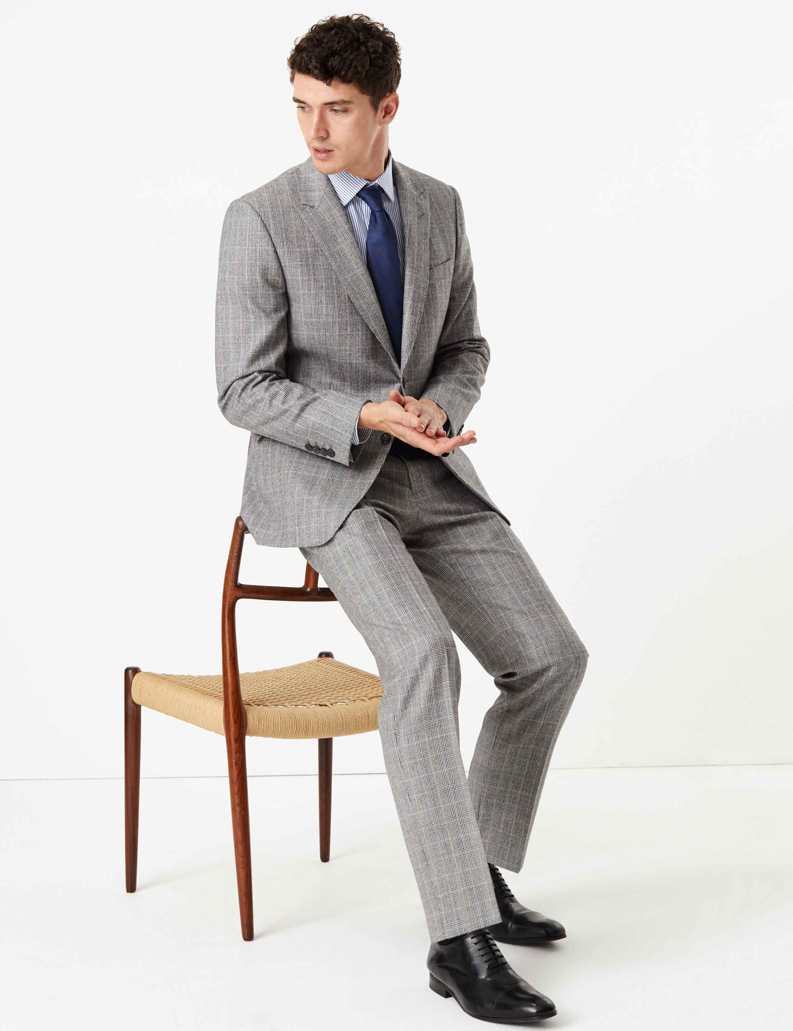 Grey Checked Tailored Fit Wool Jacket 6 of 8