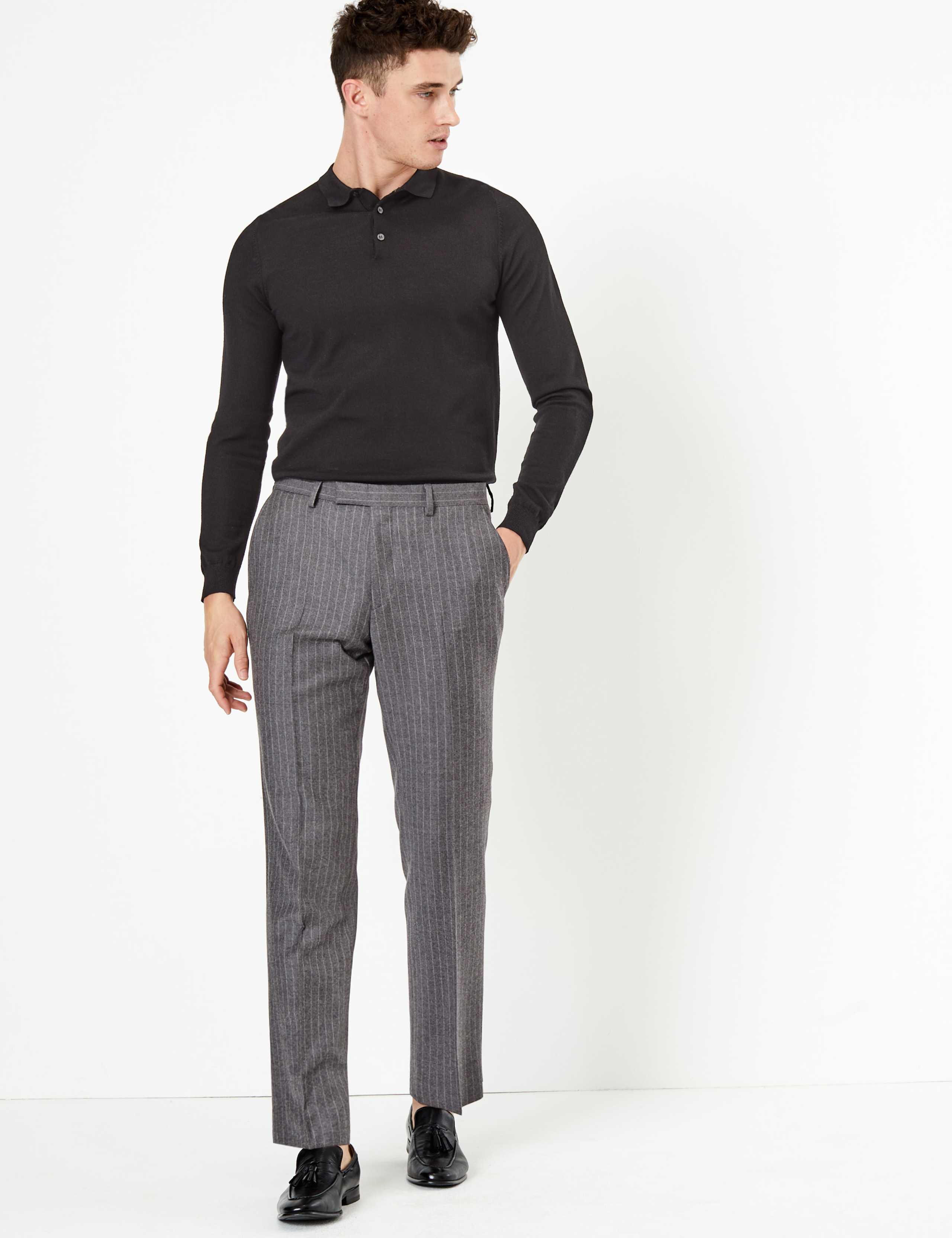Grey Striped Tailored Fit Wool Trousers 1 of 5
