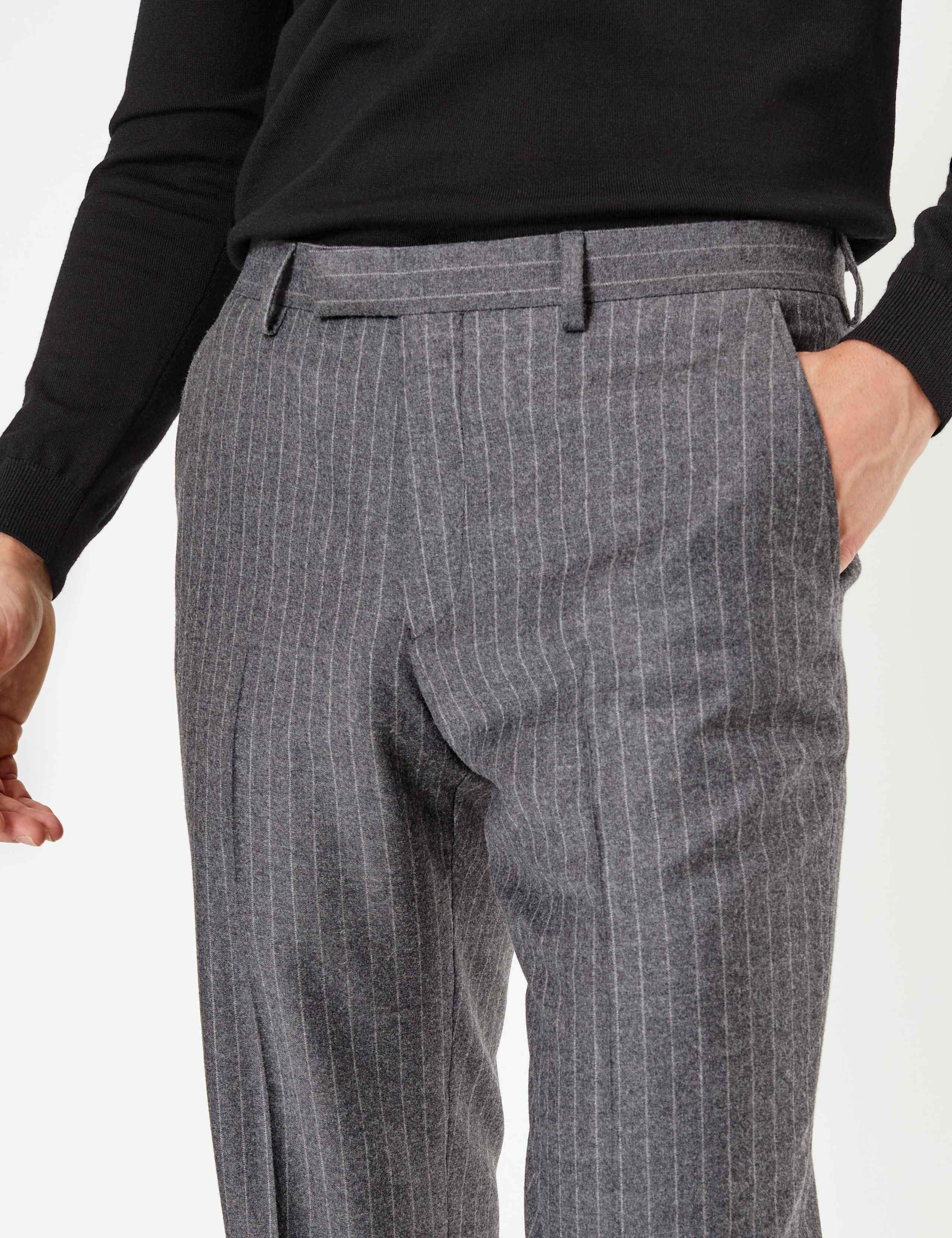Grey Striped Tailored Fit Wool Trousers 2 of 5