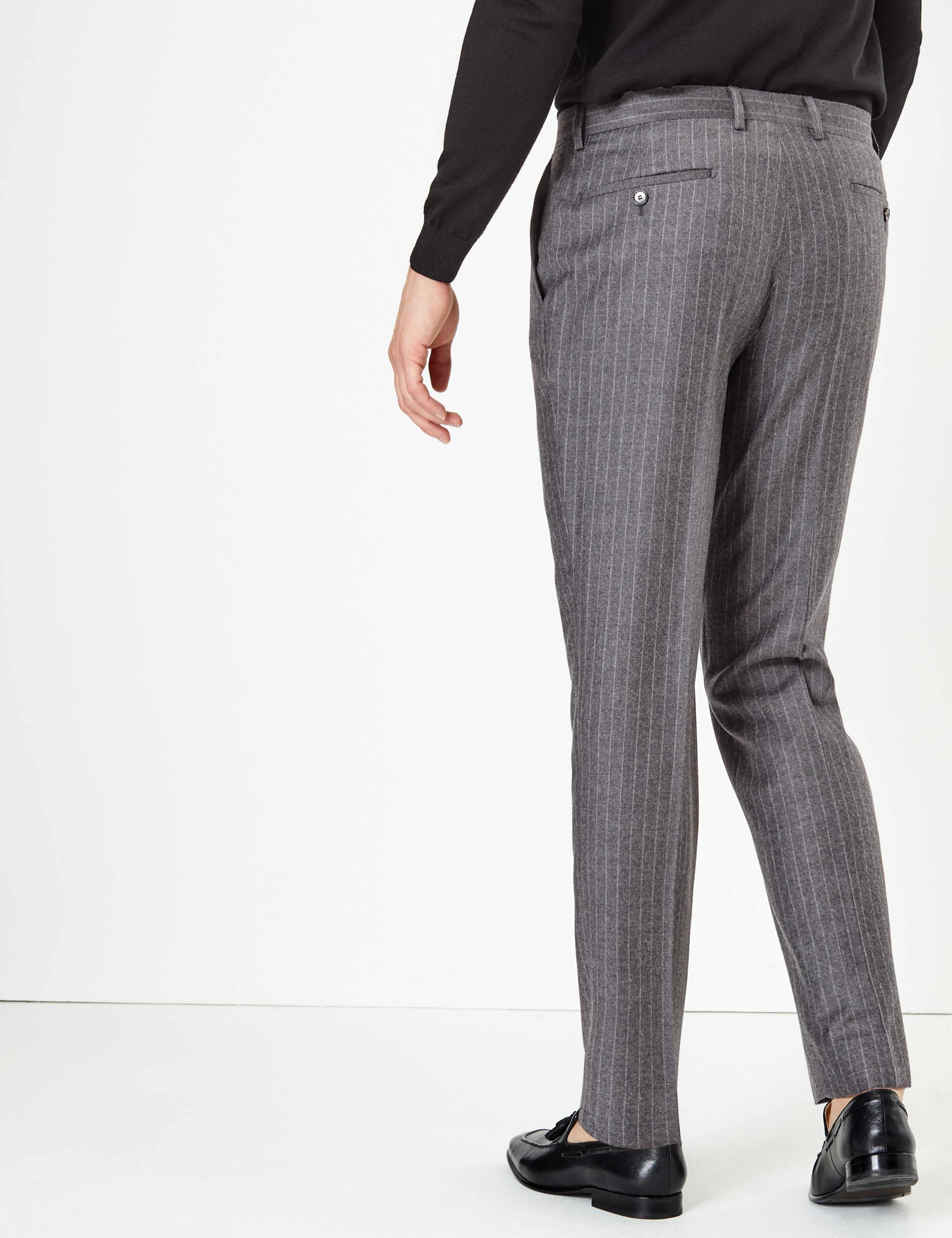 Grey Striped Tailored Fit Wool Trousers 3 of 5