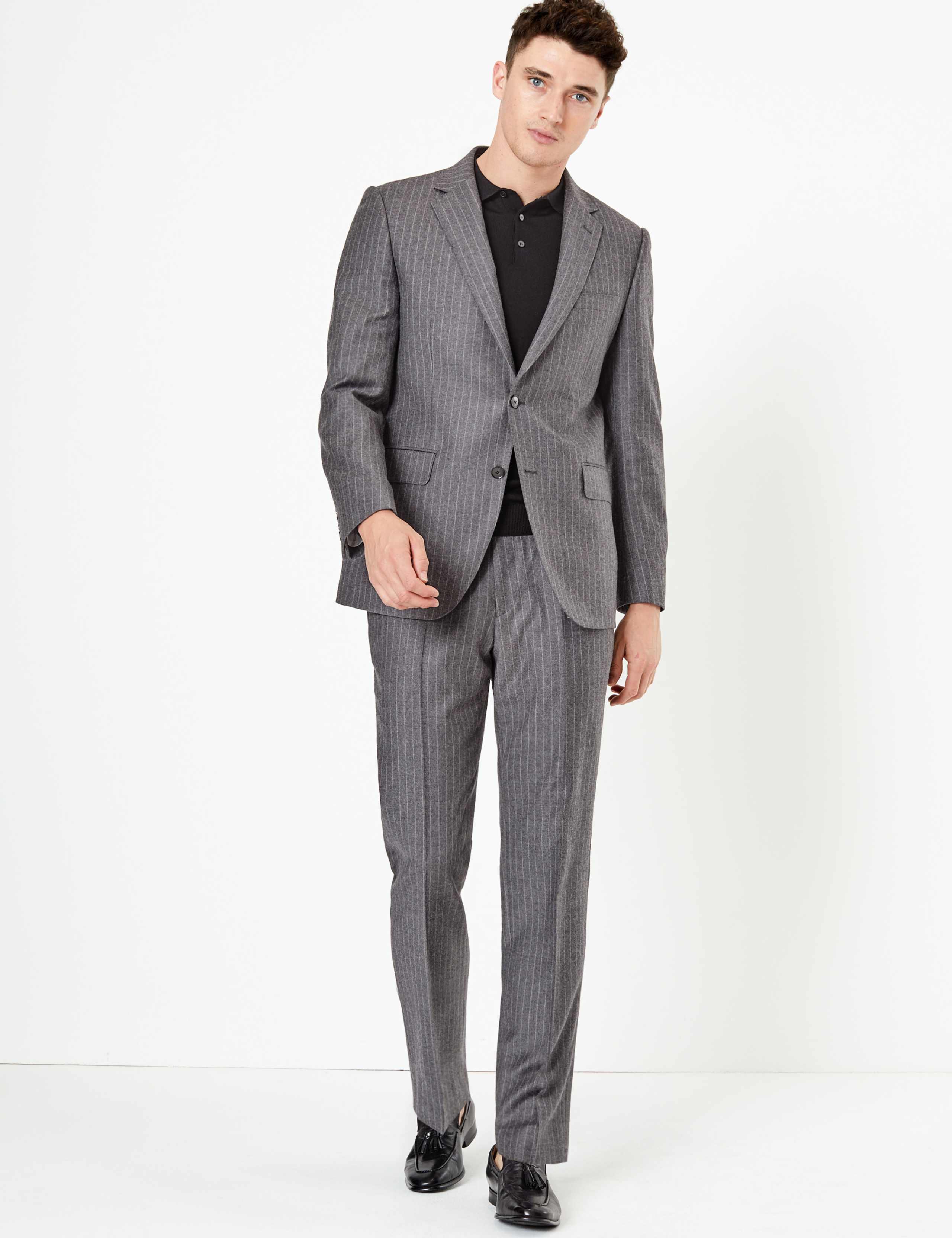 Grey Striped Tailored Fit Wool Trousers 5 of 5