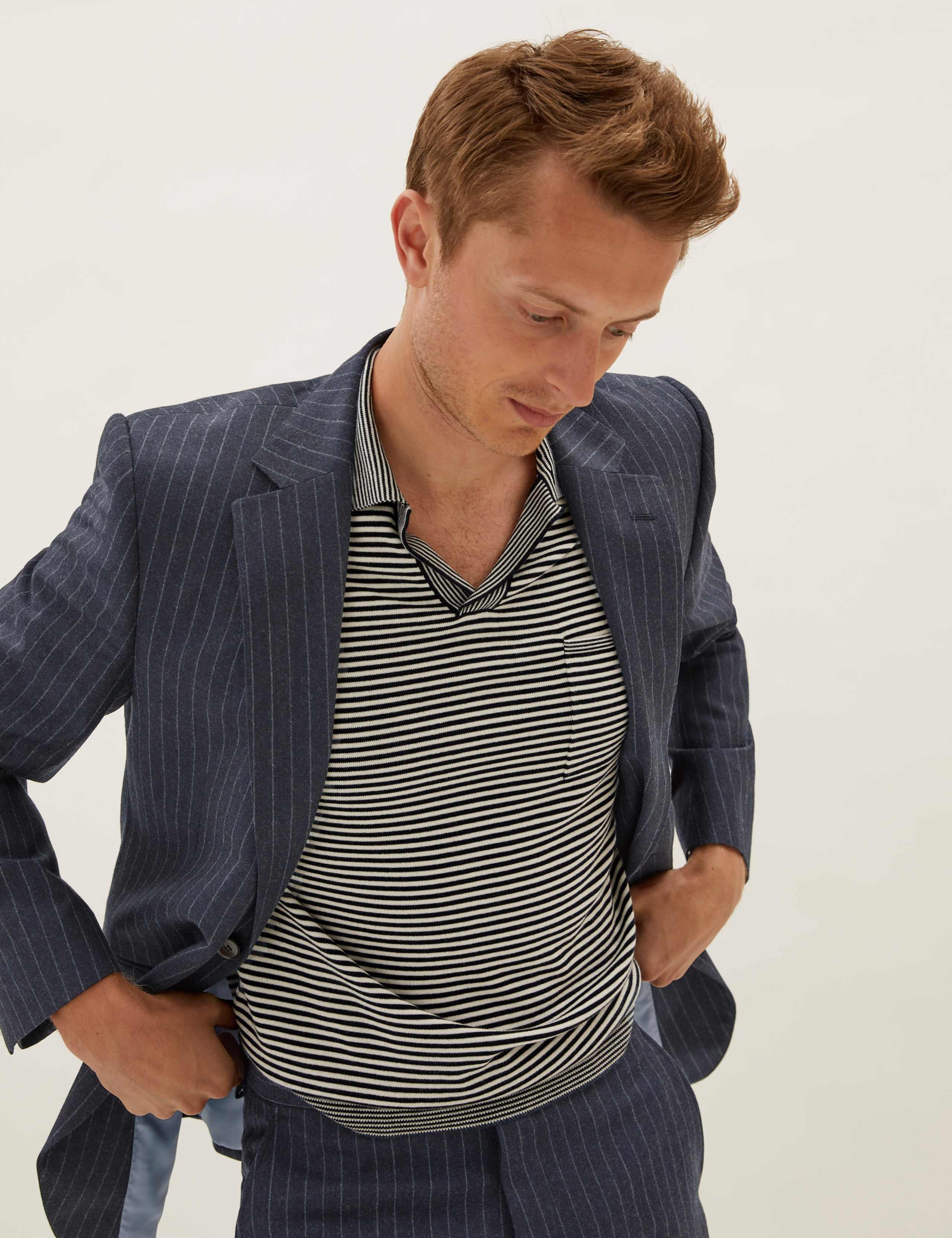 Tailored Fit Pure Wool Chalk Stripe Jacket 1 of 10