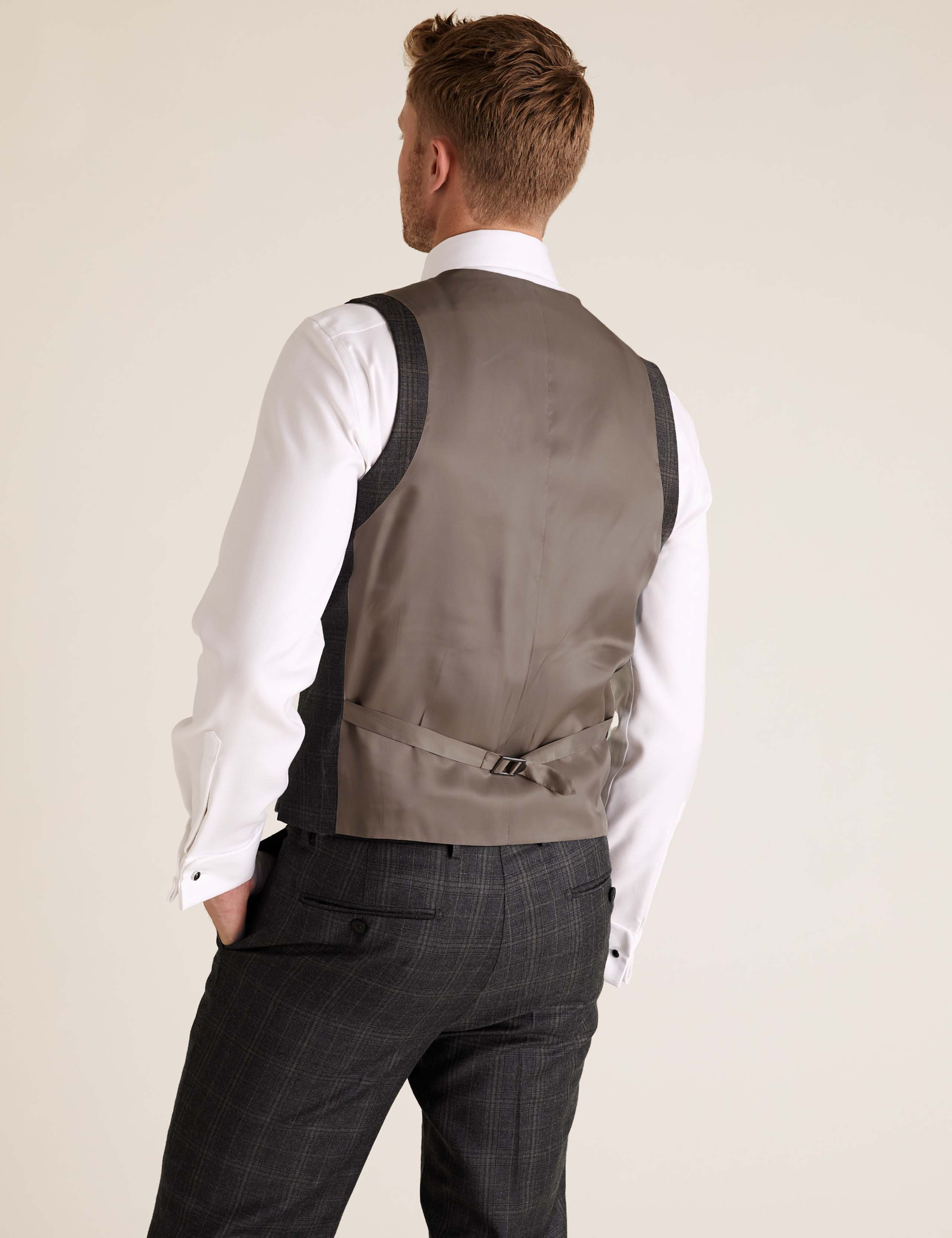Tailored Fit Pure Wool Checked Waistcoat 3 of 5