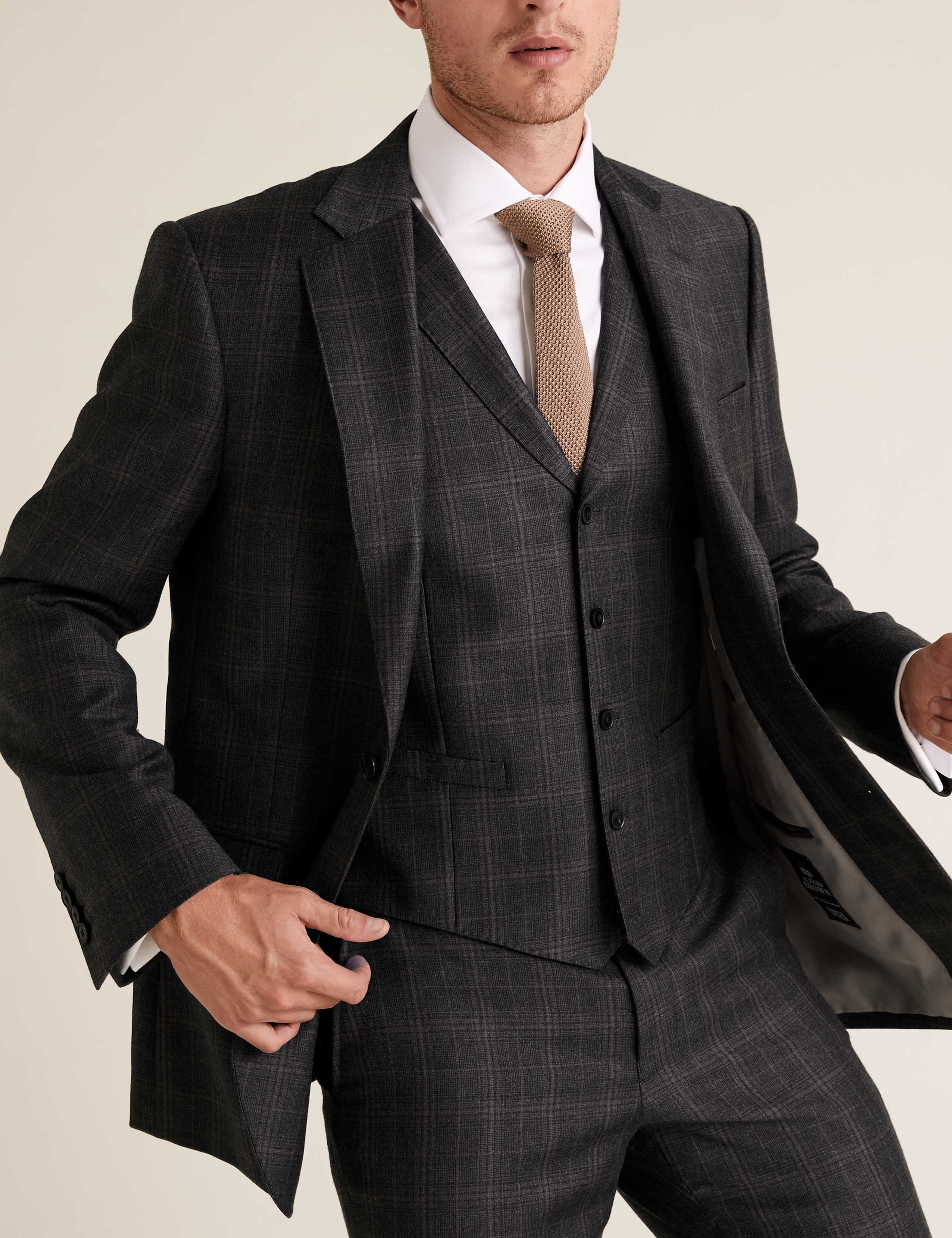 Tailored Fit Pure Wool Checked Waistcoat 4 of 5