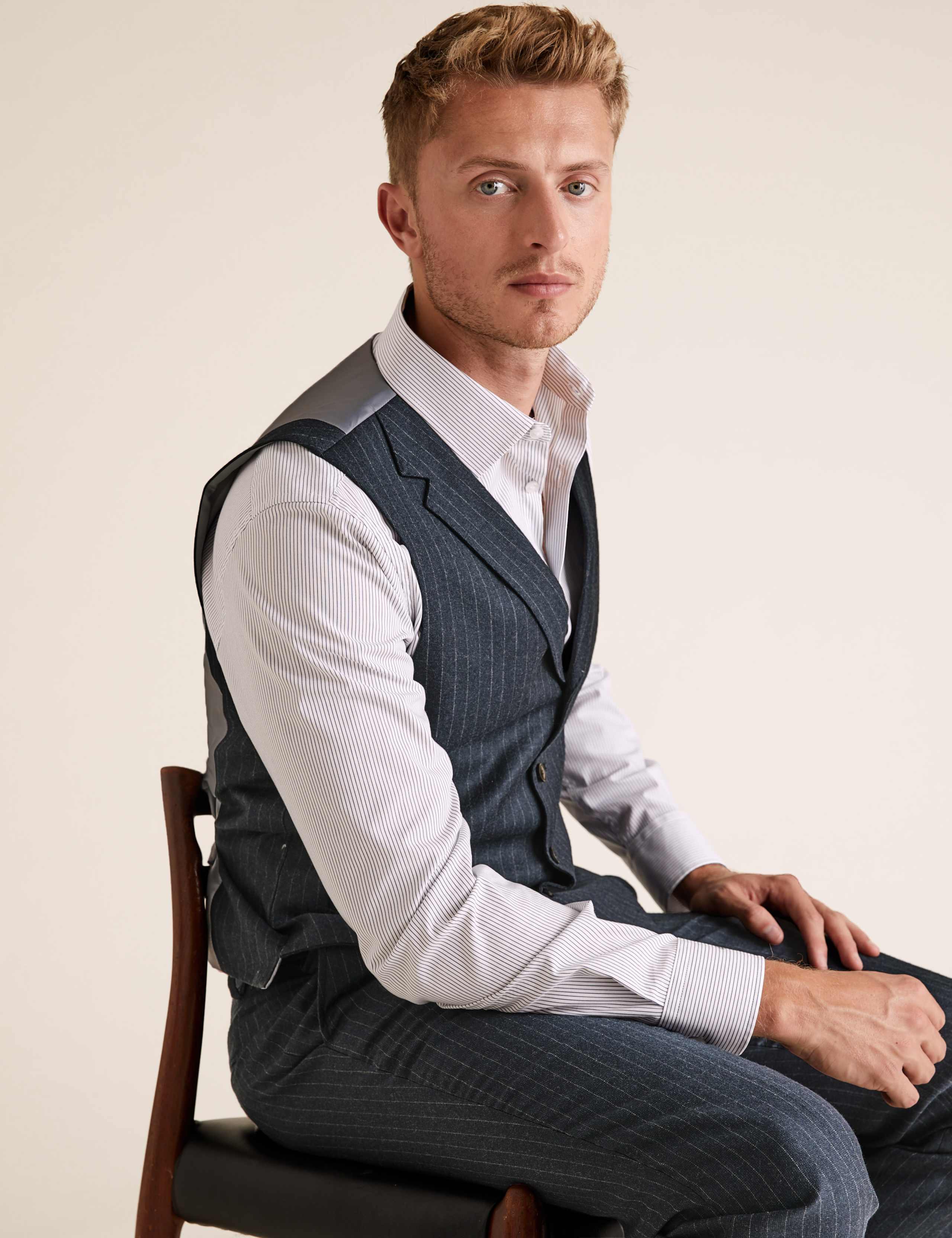 Tailored Fit Pure Wool Pinstripe Waistcoat 1 of 6