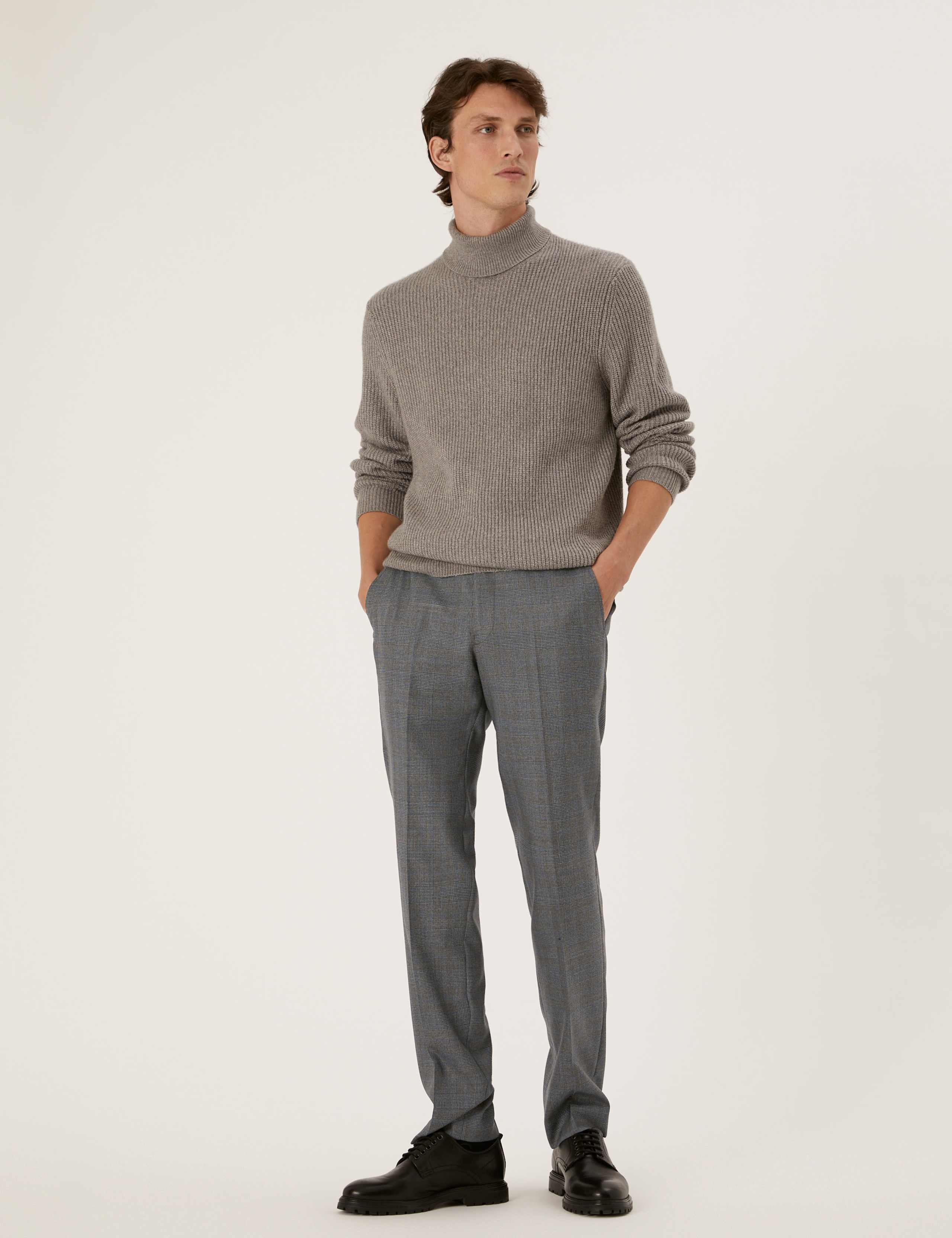 Tailored Fit Italian Wool Check Suit Trousers 1 of 6