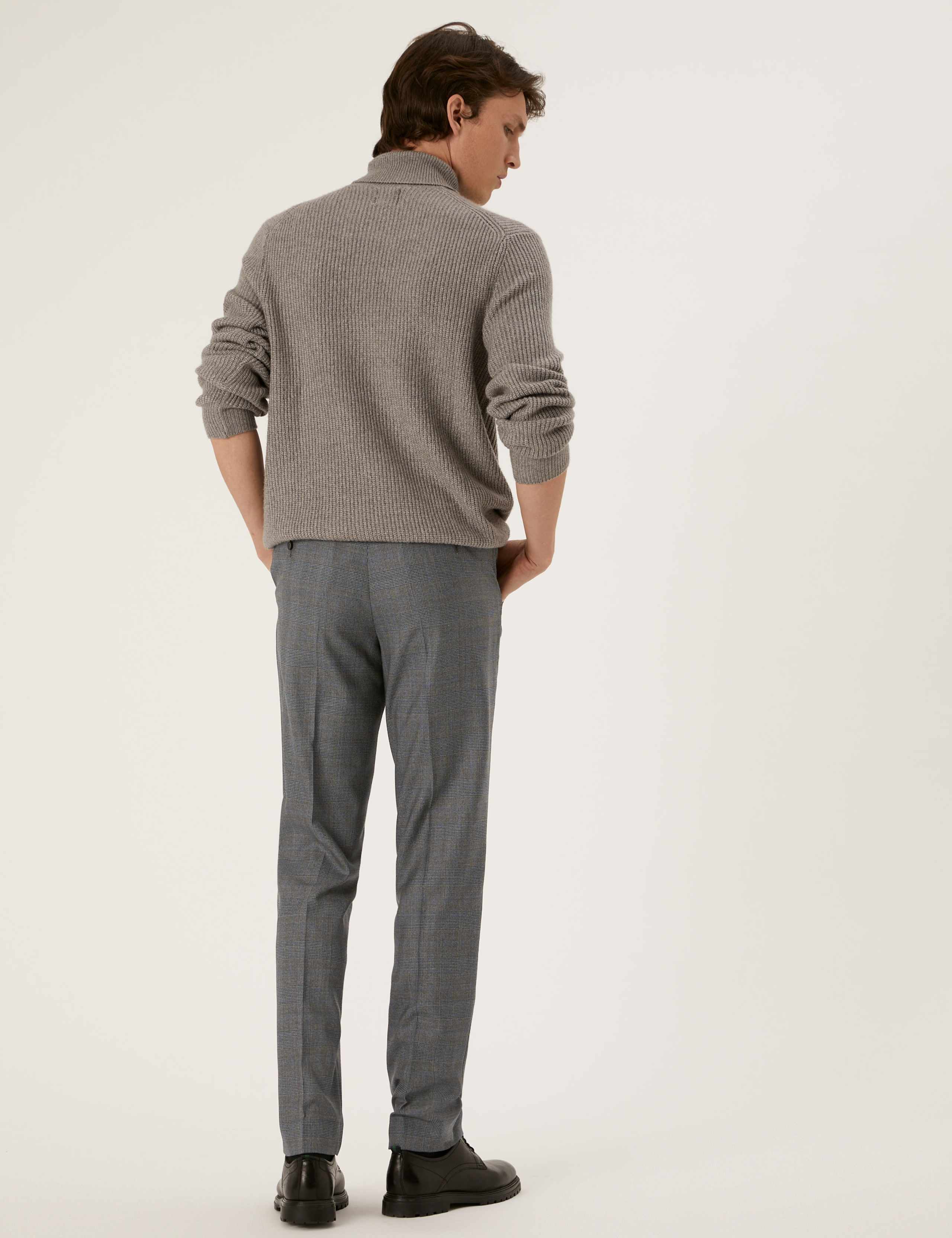 Tailored Fit Italian Wool Check Suit Trousers 3 of 6