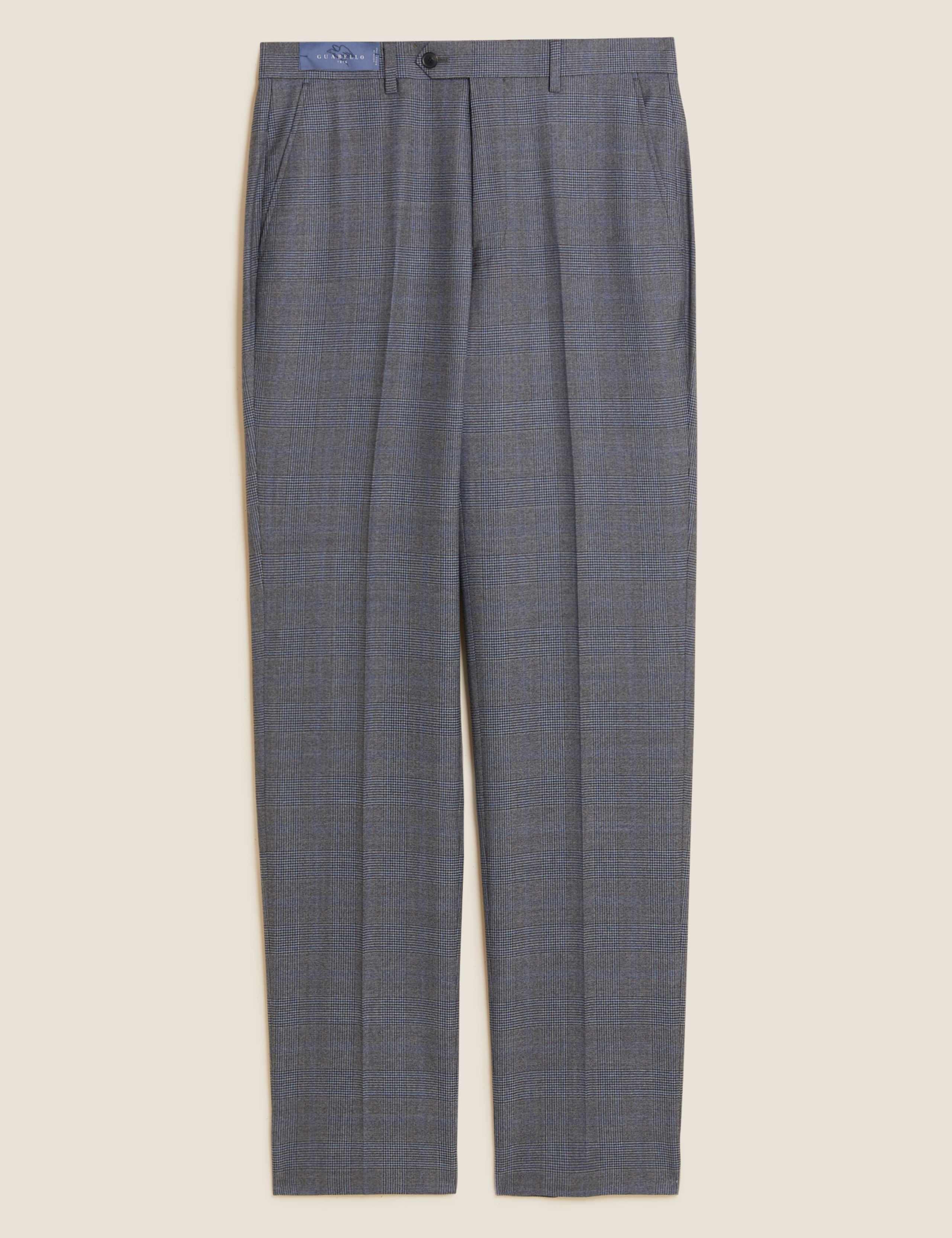 Tailored Fit Italian Wool Check Suit Trousers 2 of 6