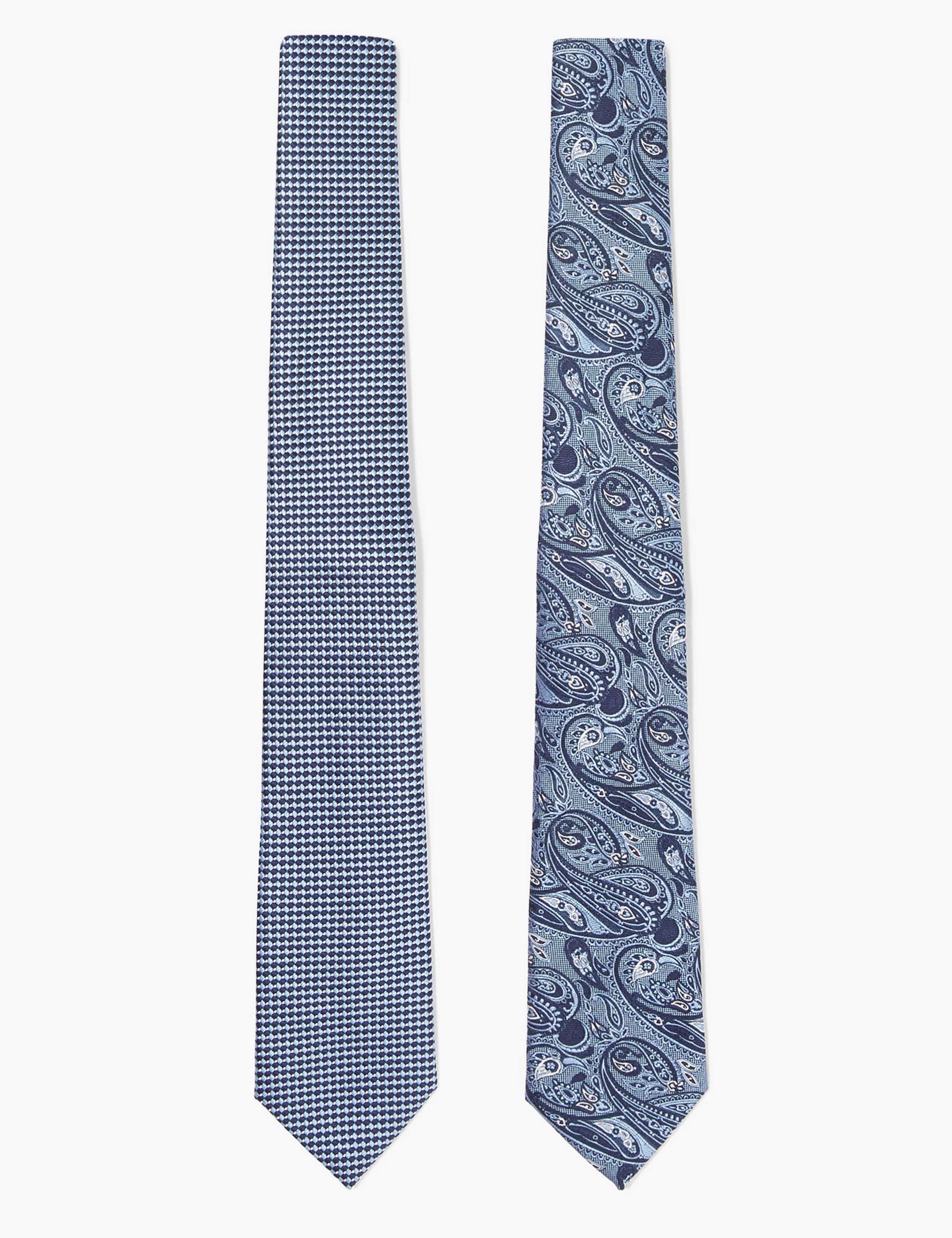 2 Pack Slim Woven Check & Paisley Ties 1 of 5