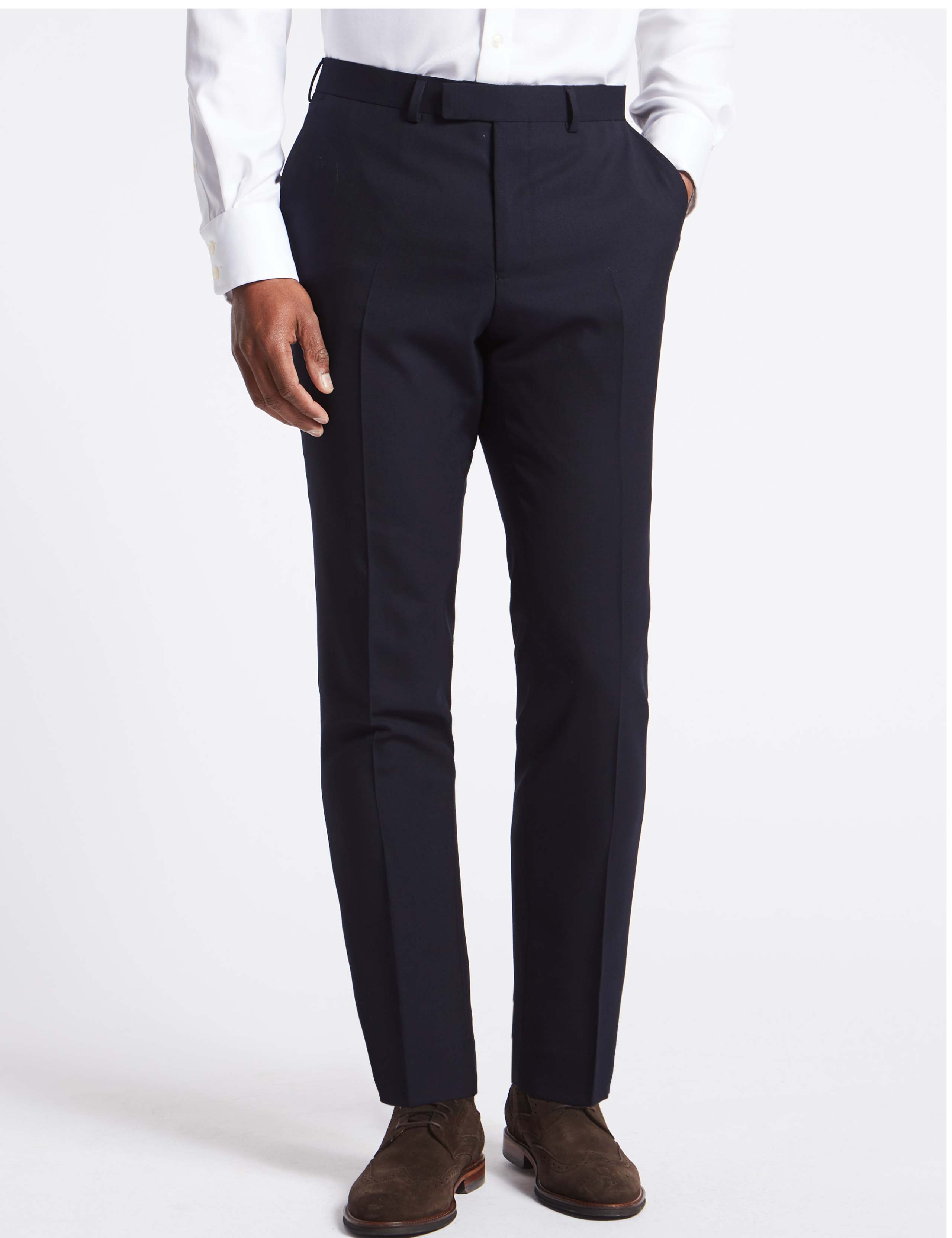 Navy Slim Fit Wool Trousers 1 of 6