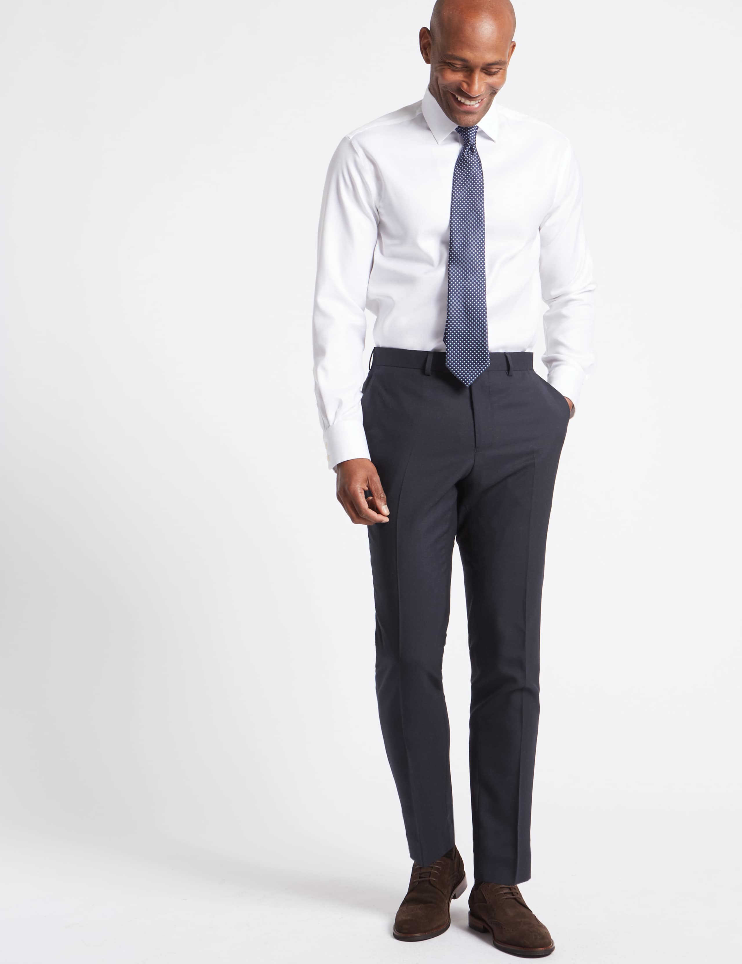 Navy Slim Fit Wool Trousers 3 of 6