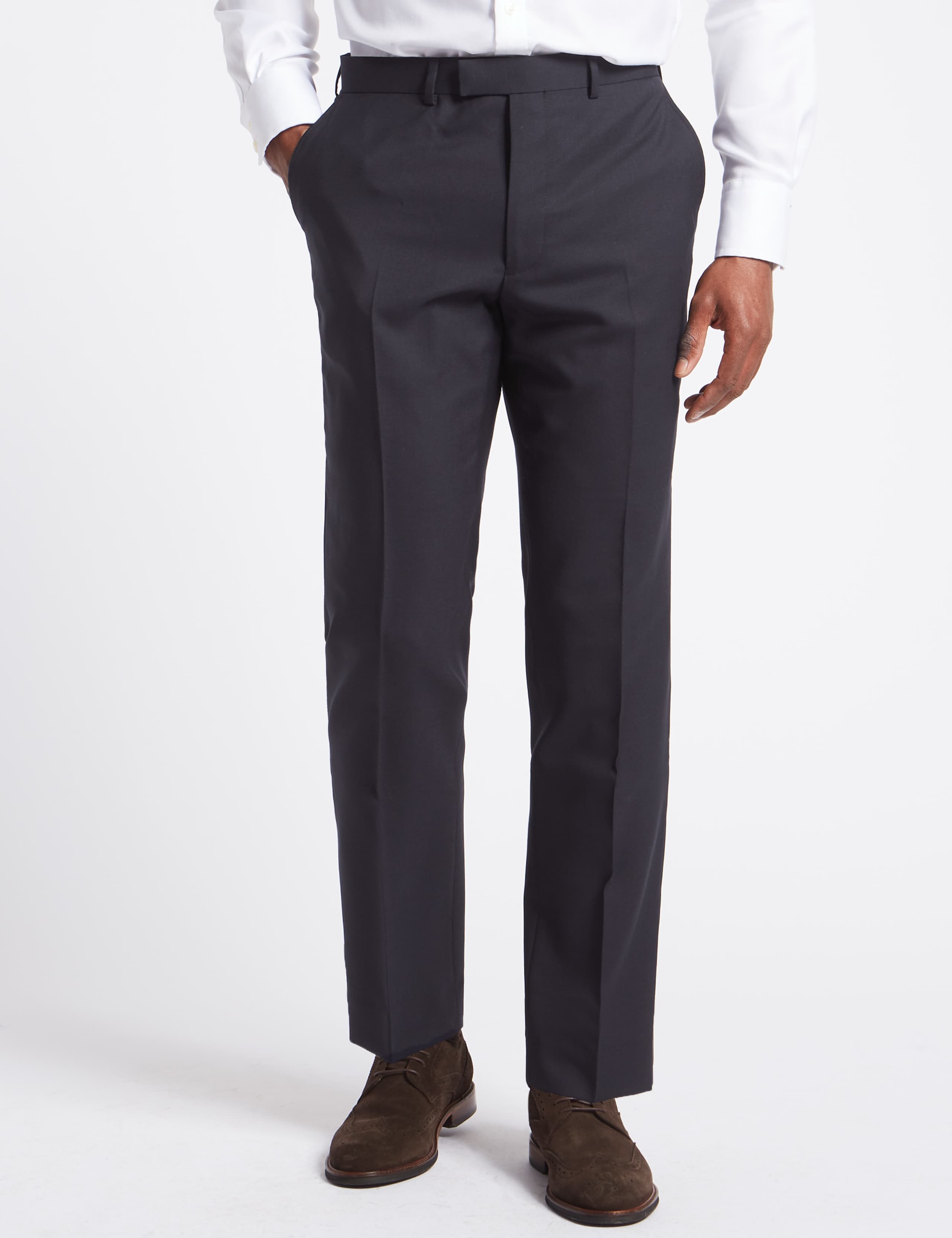 Navy Tailored Fit Wool Trousers 1 of 7