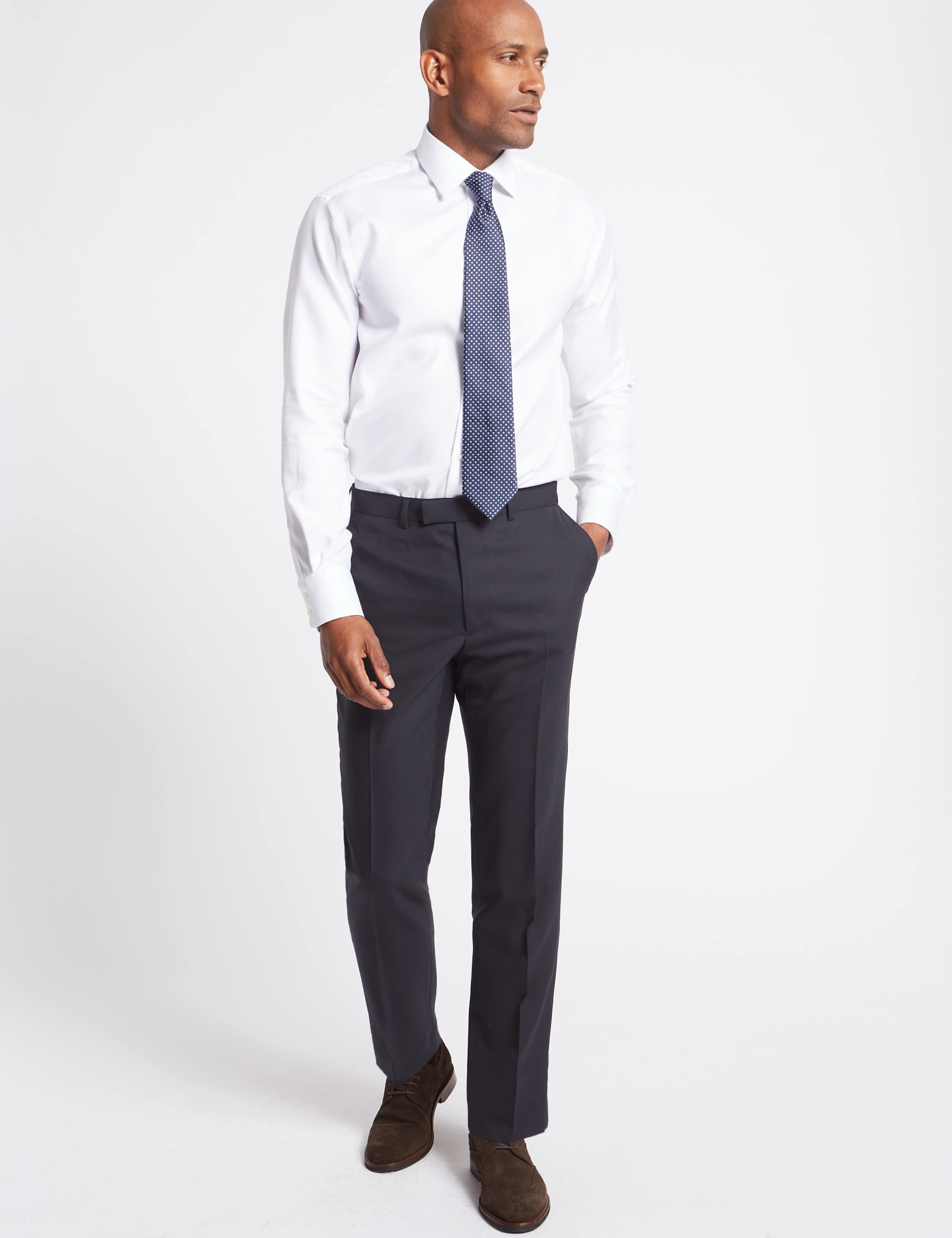 Navy Tailored Fit Wool Trousers 3 of 7