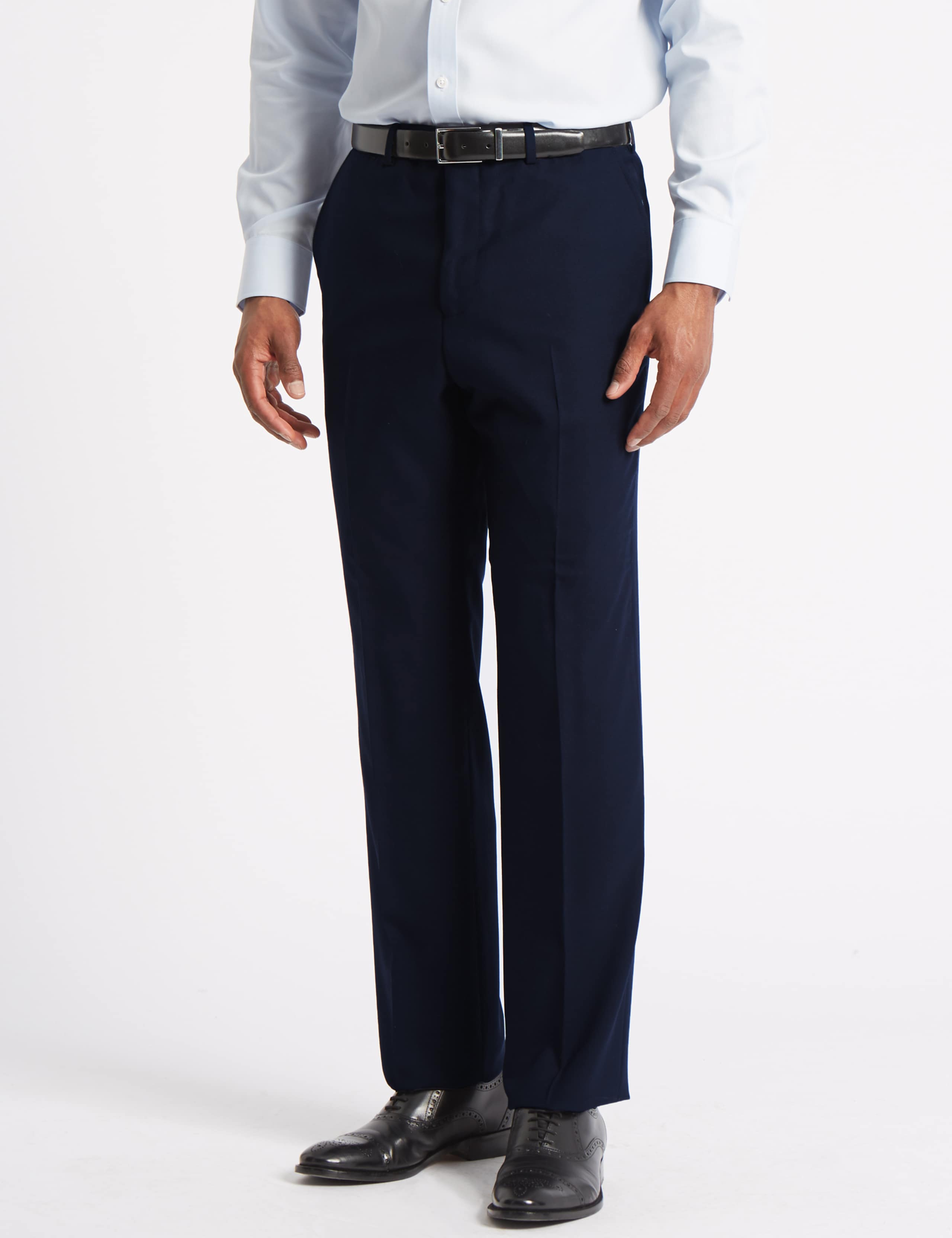 Navy Regular Fit Wool Trousers 1 of 5