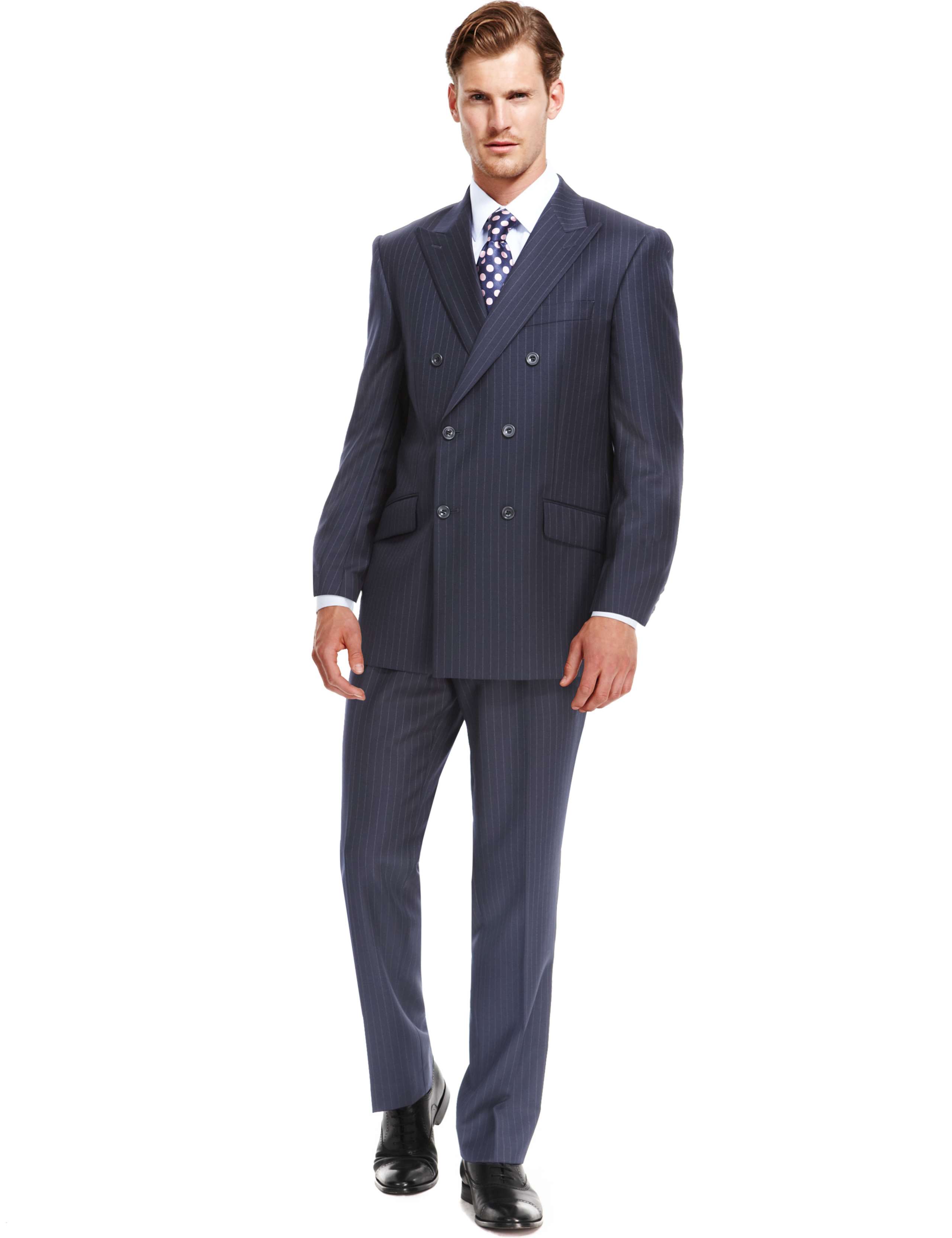 Pure New Wool Double Breasted 2 Button Striped Suit Jacket 1 of 8