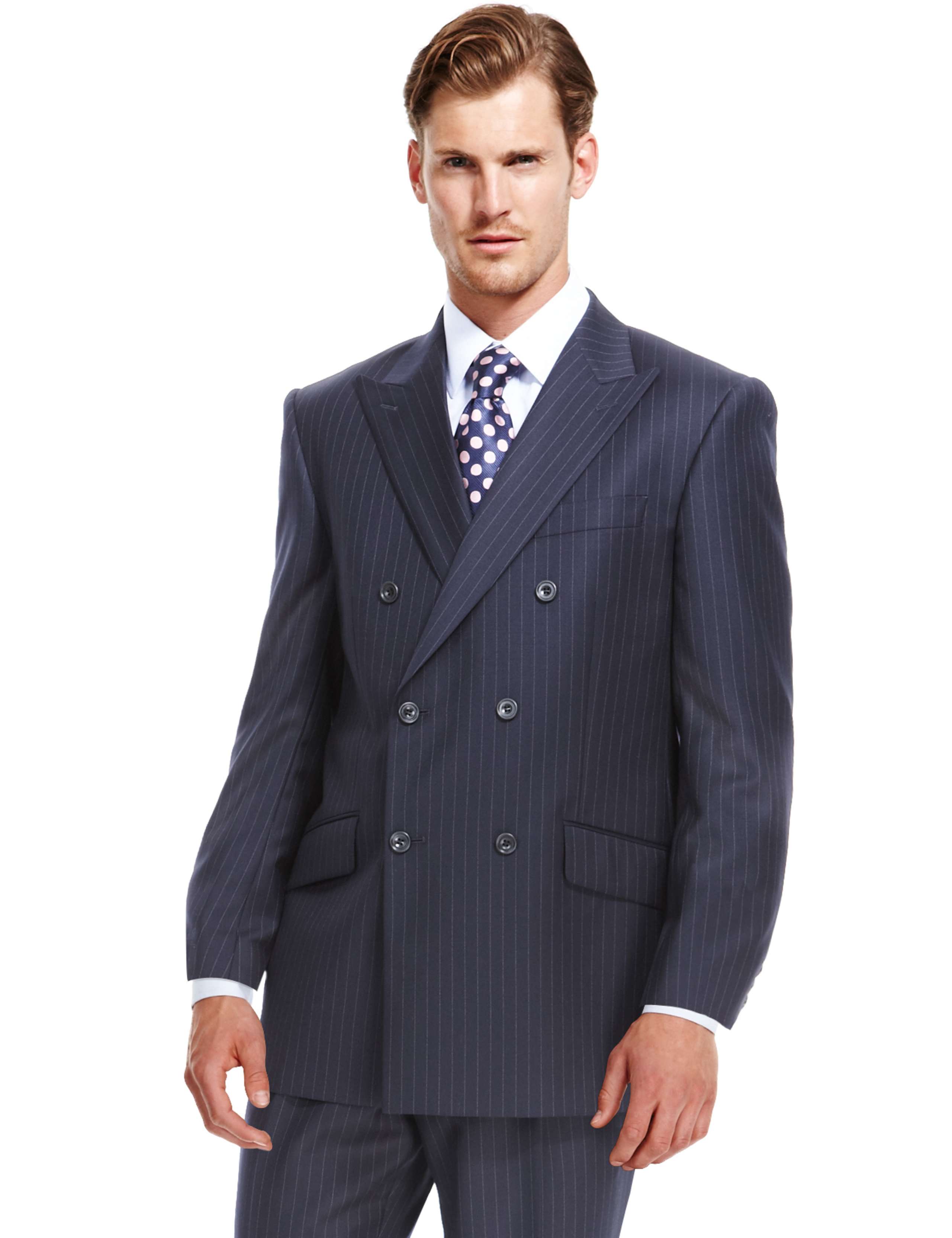 Pure New Wool Double Breasted 2 Button Striped Suit Jacket 2 of 8