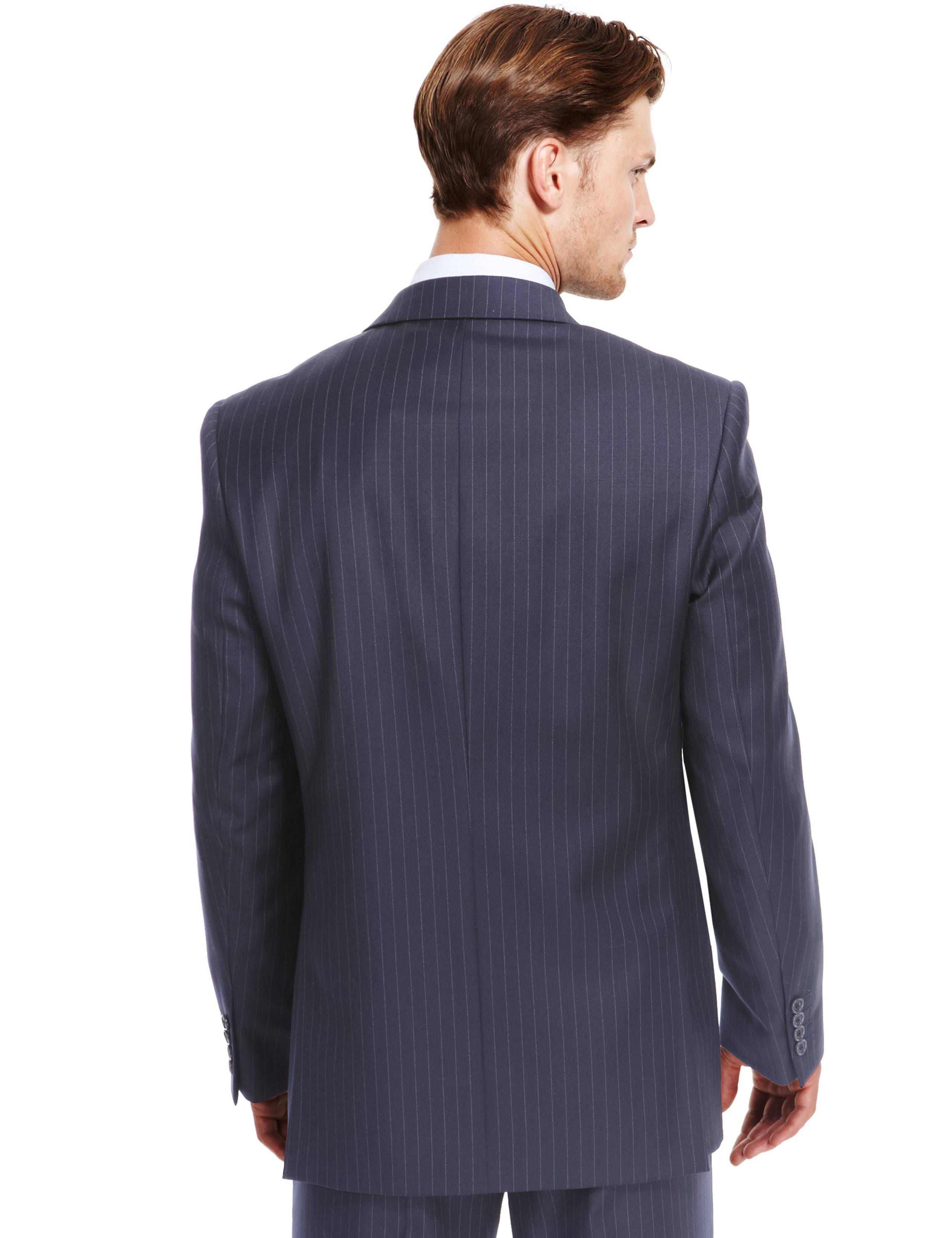 Pure New Wool Double Breasted 2 Button Striped Suit Jacket 4 of 8