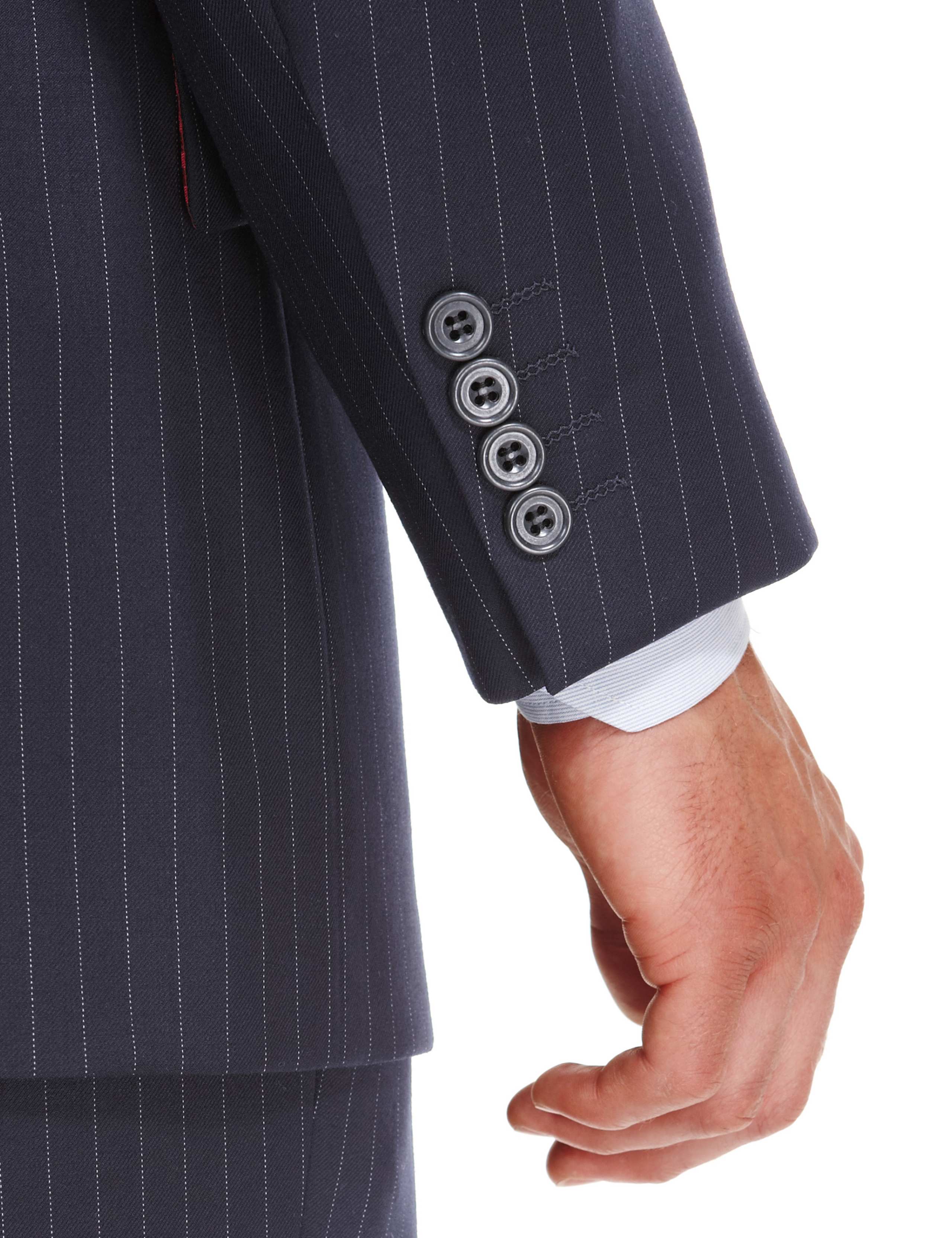 Pure New Wool Double Breasted 2 Button Striped Suit Jacket 6 of 8