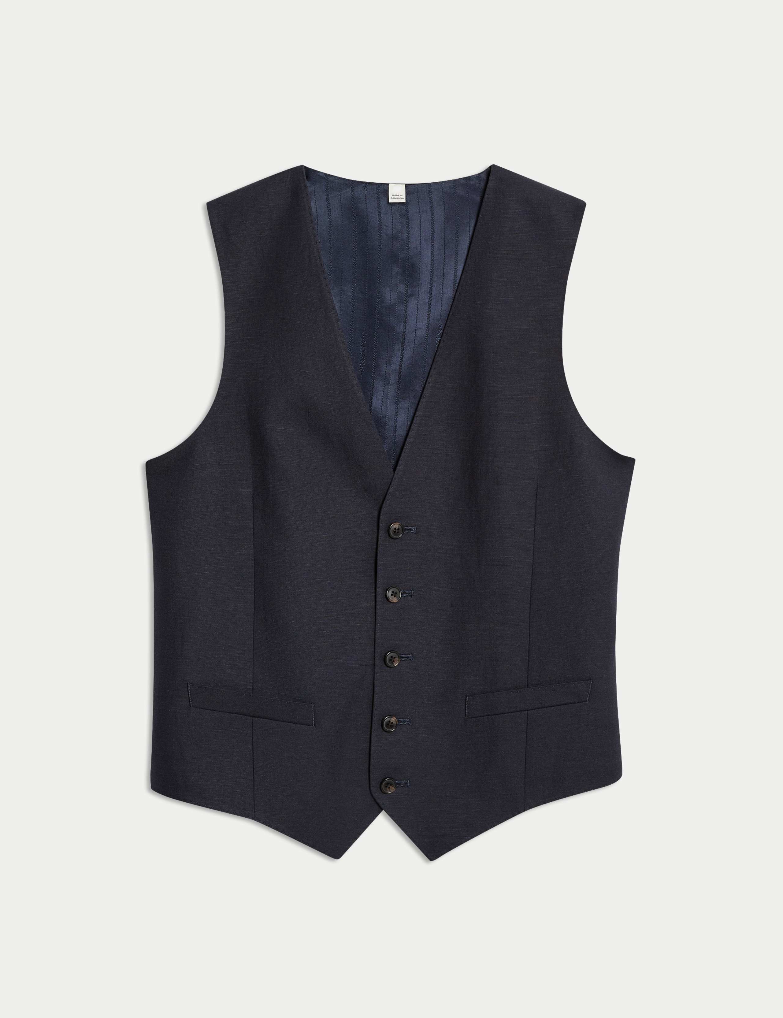 Tailored Fit Silk & Linen Blend Waistcoat 2 of 7