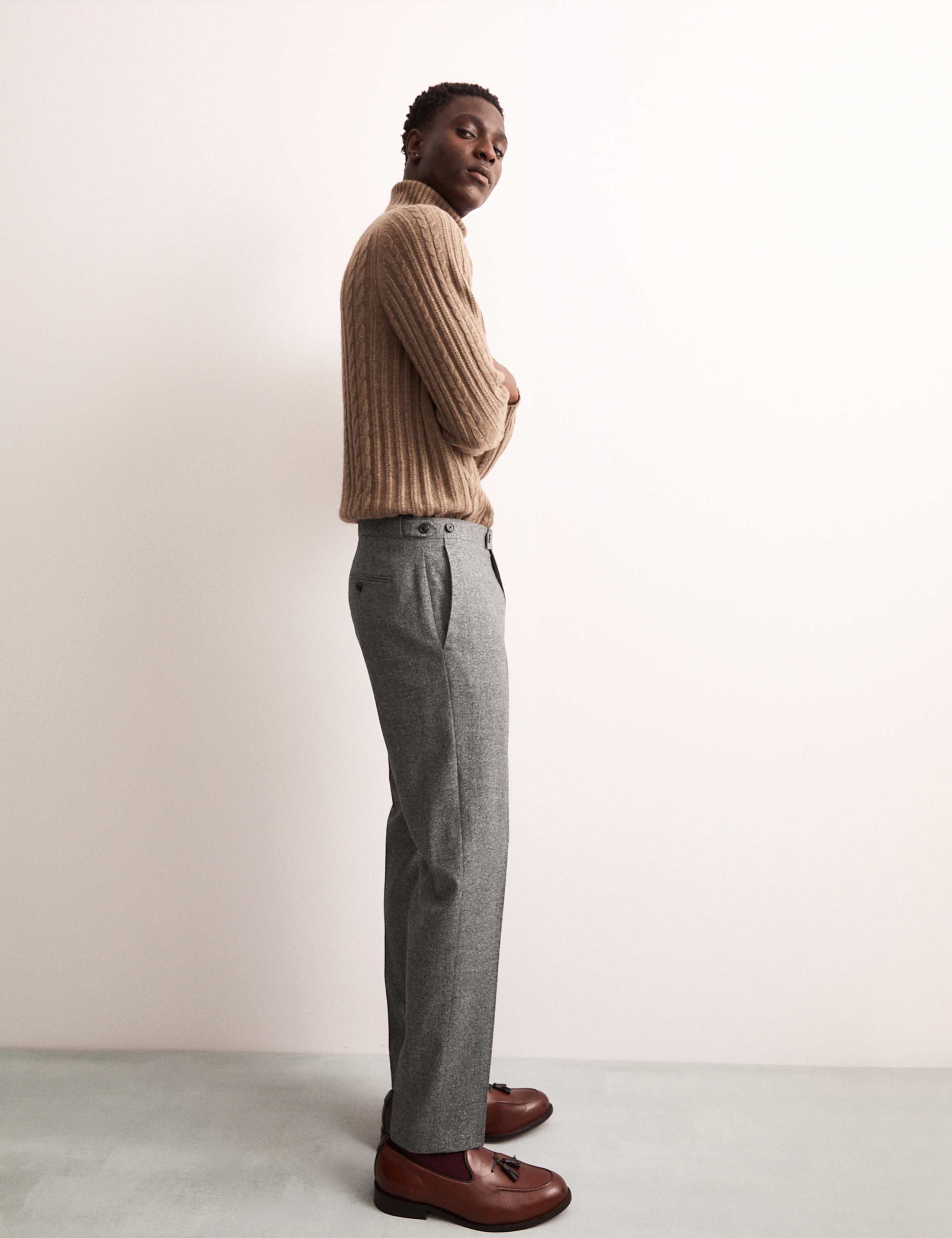Tailored Fit Italian Wool Rich Suit Trousers with Silk 1 of 8