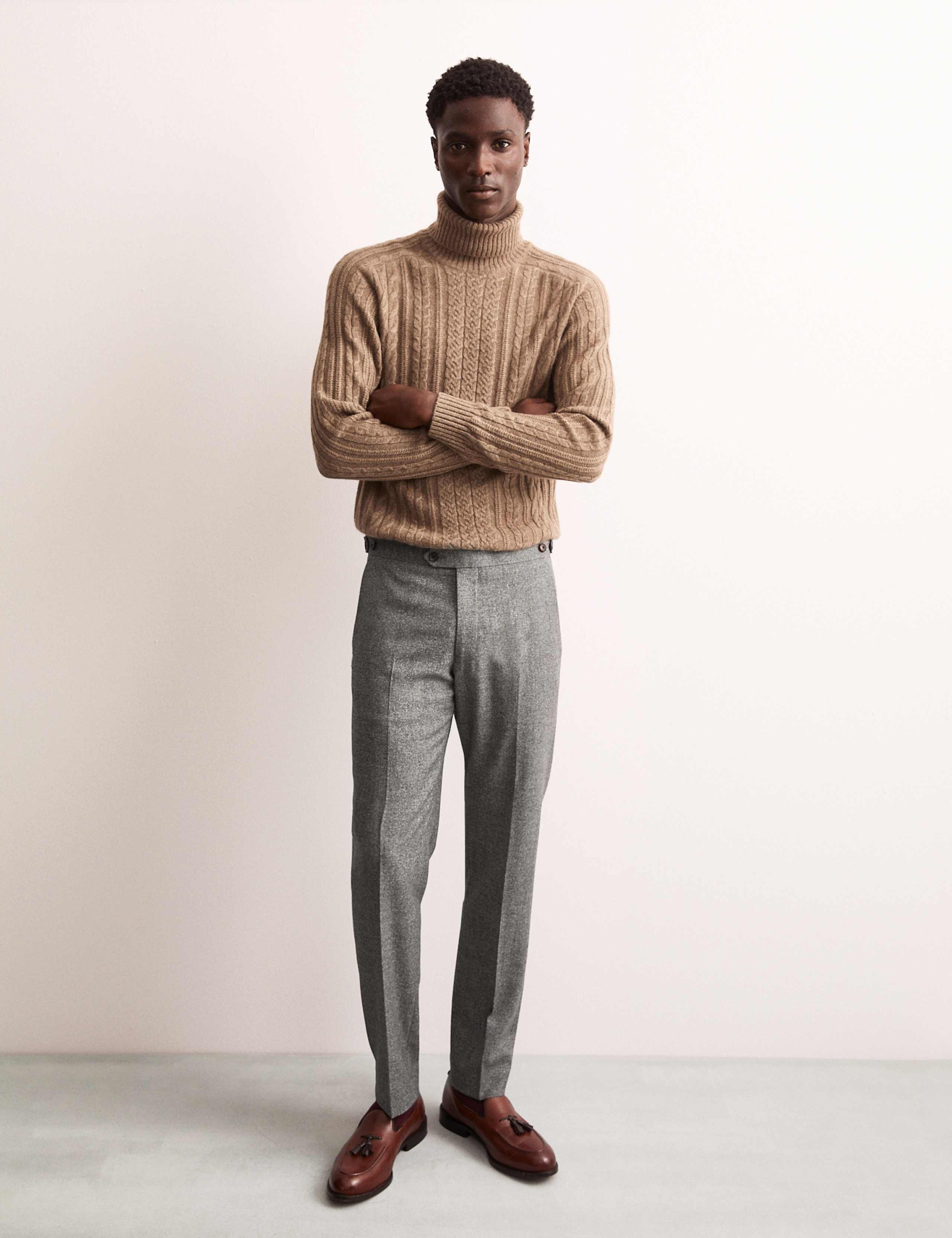 Tailored Fit Italian Wool Rich Suit Trousers with Silk 8 of 8