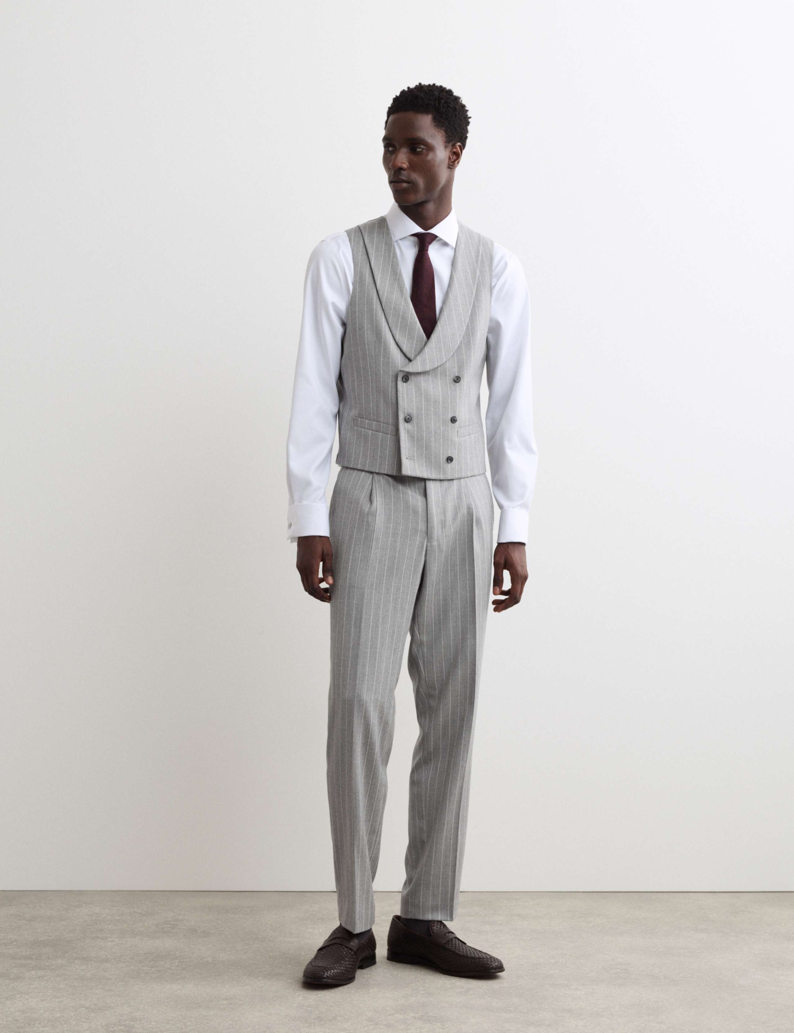 Wool Rich Chalk Stripe Double Breasted Waistcoat 1 of 7