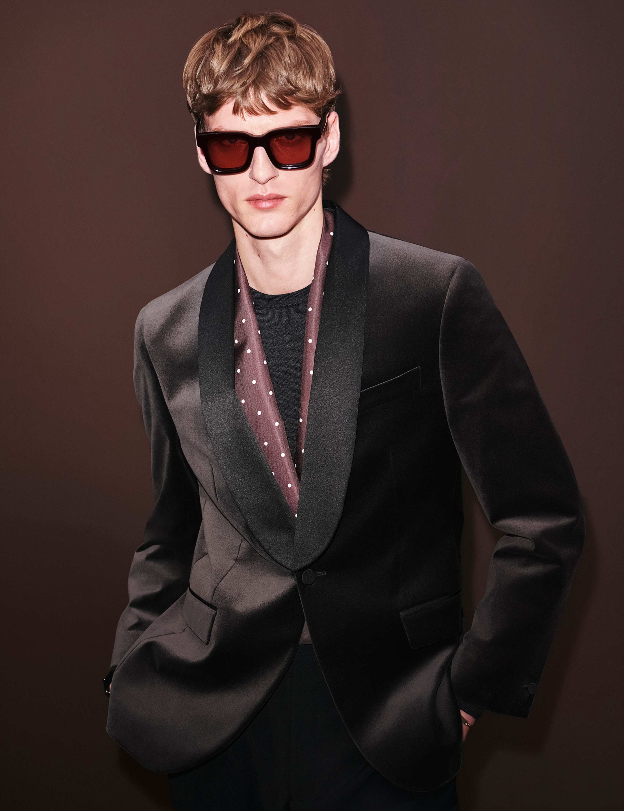 Pure Cotton Velvet Shawl Lapel Single Breasted Evening Blazer 1 of 7