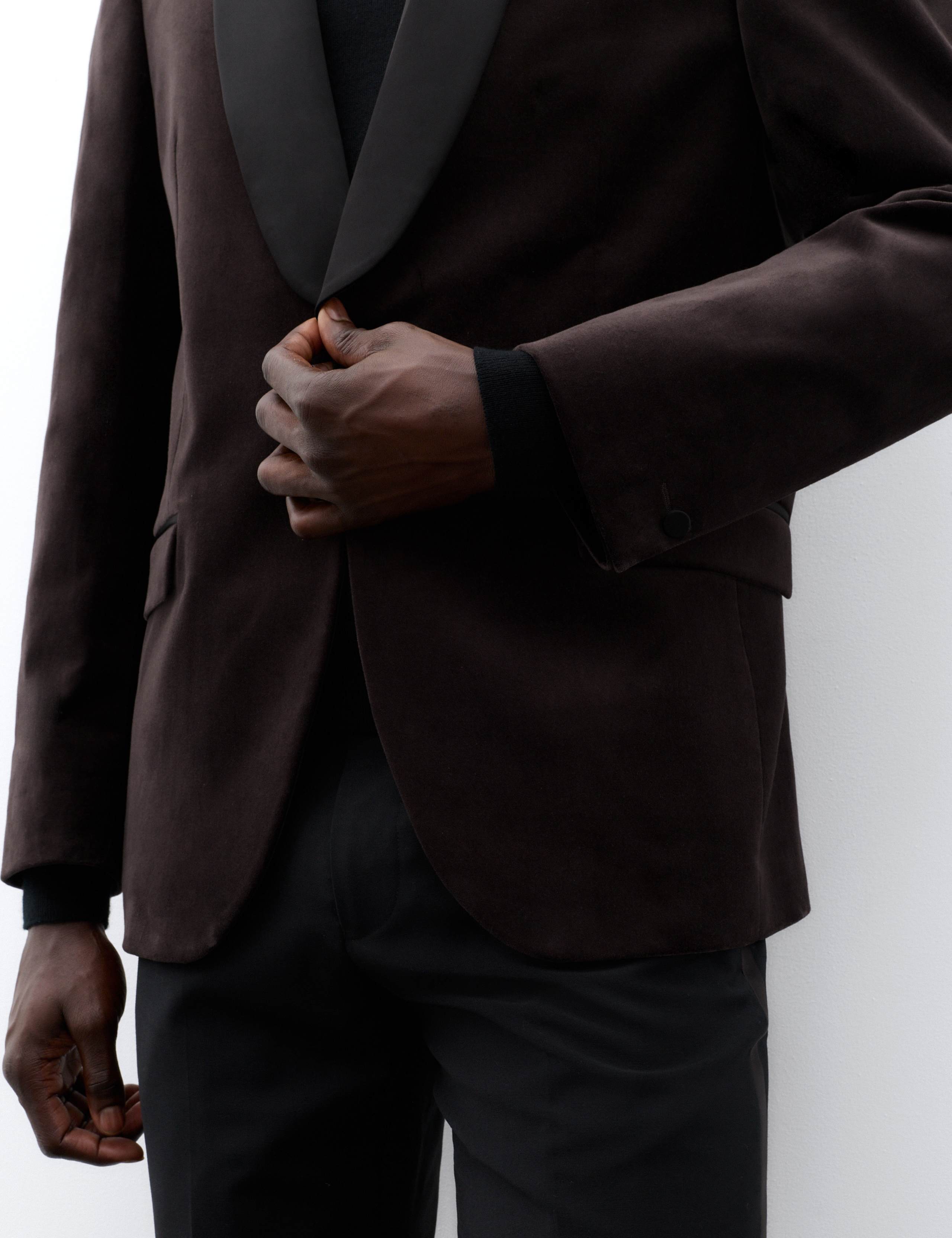 Pure Cotton Velvet Shawl Lapel Single Breasted Evening Blazer 7 of 7