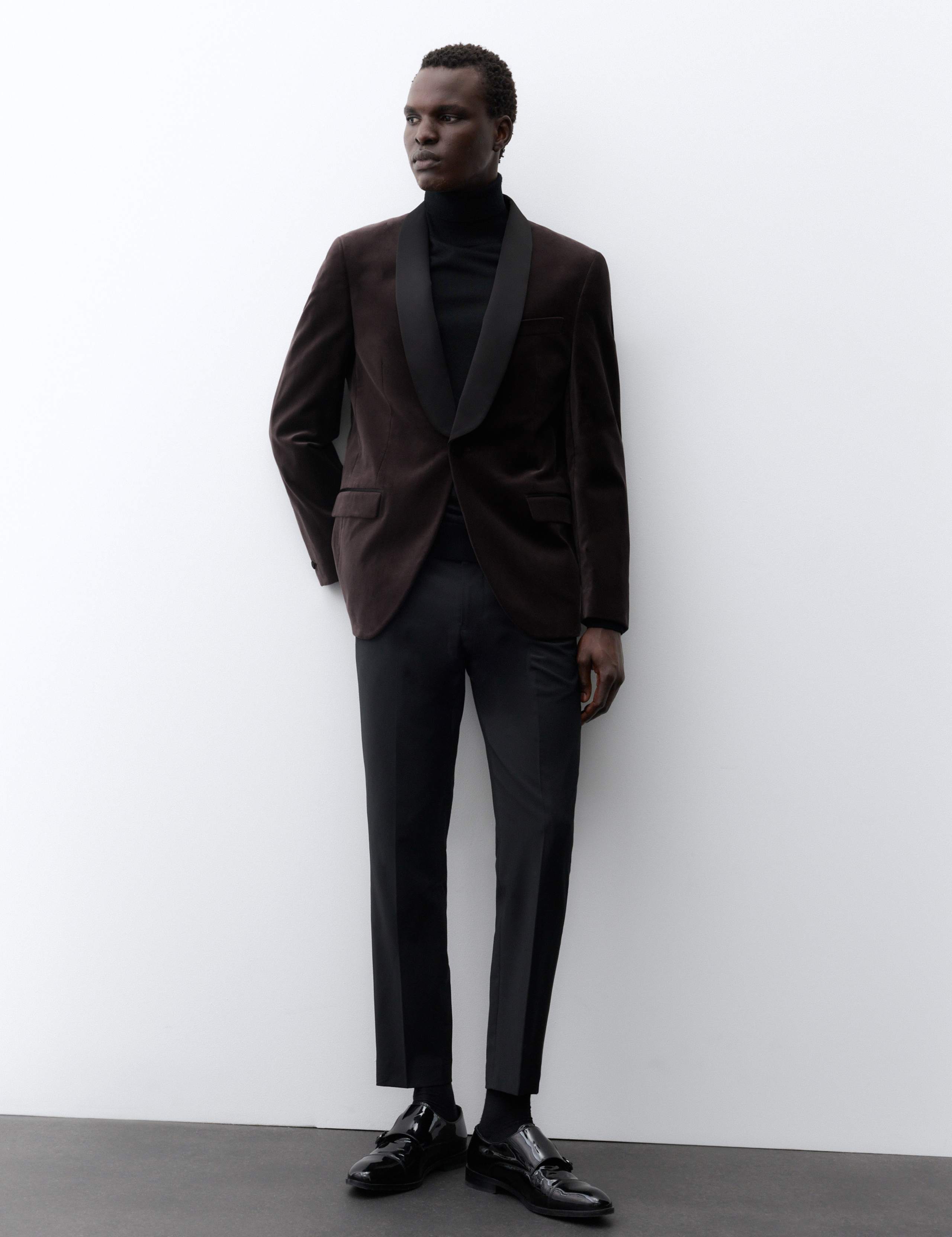 Pure Cotton Velvet Shawl Lapel Single Breasted Evening Blazer 4 of 7