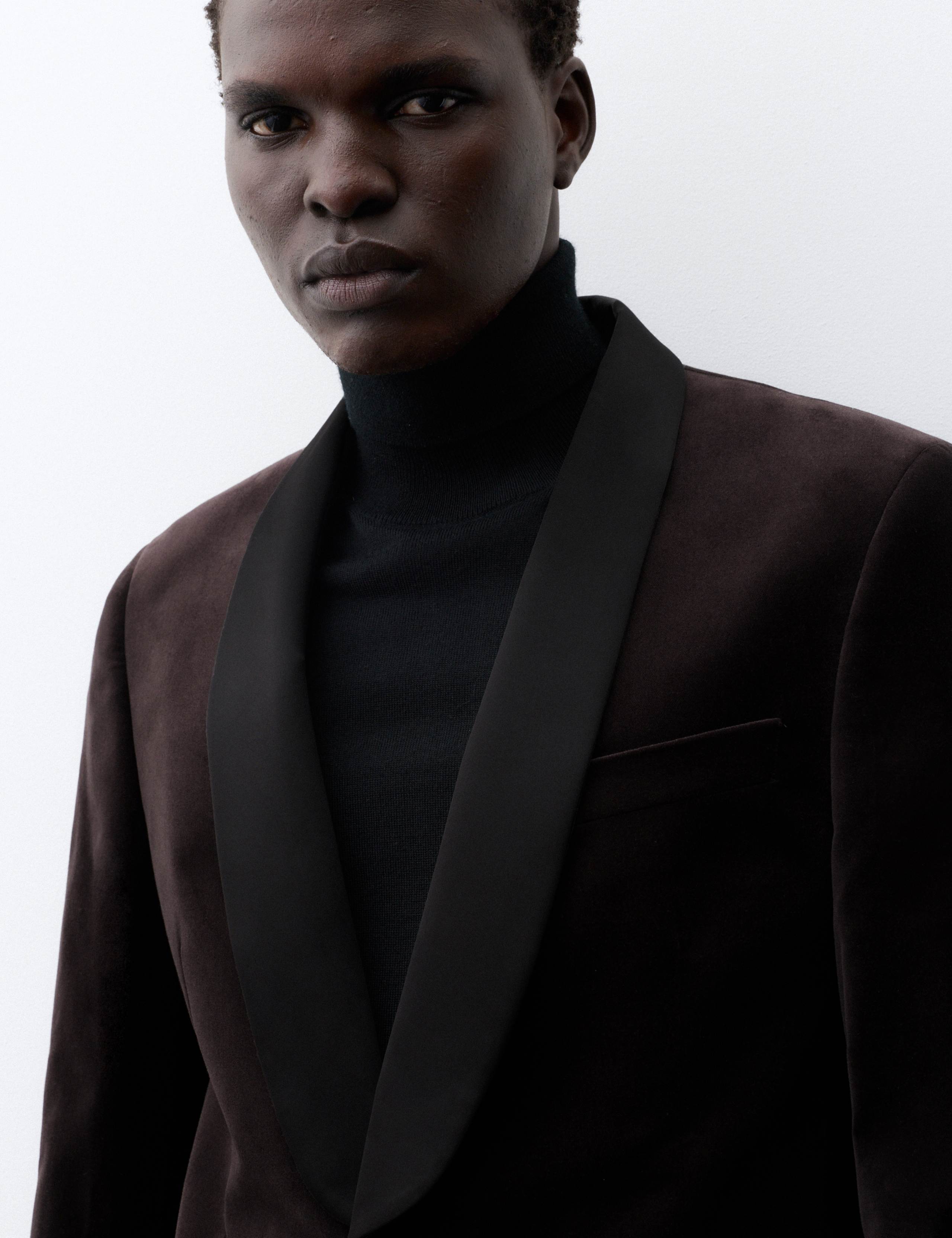 Pure Cotton Velvet Shawl Lapel Single Breasted Evening Blazer 5 of 7