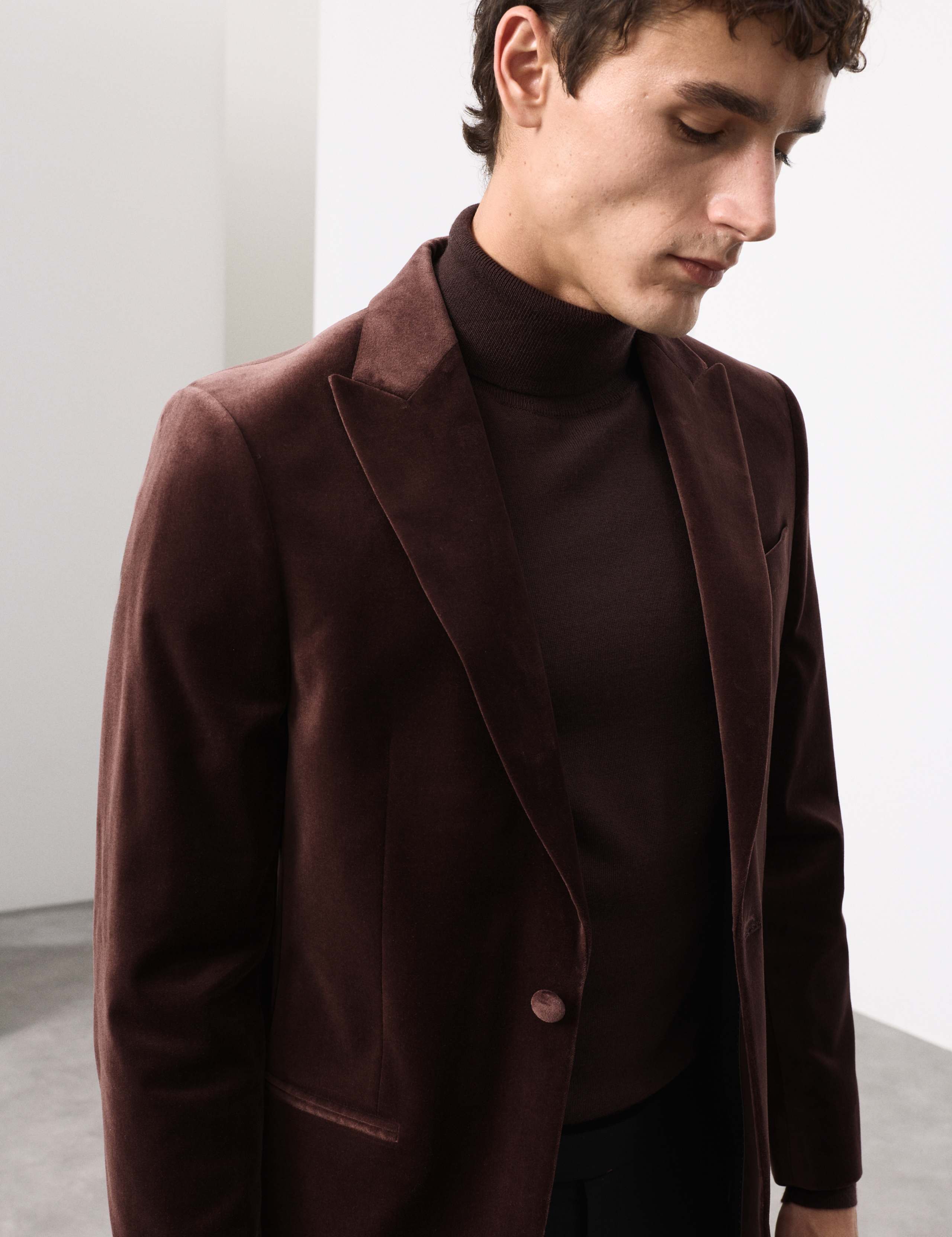 Tailored Fit Cotton Rich Velvet Blazer 4 of 7