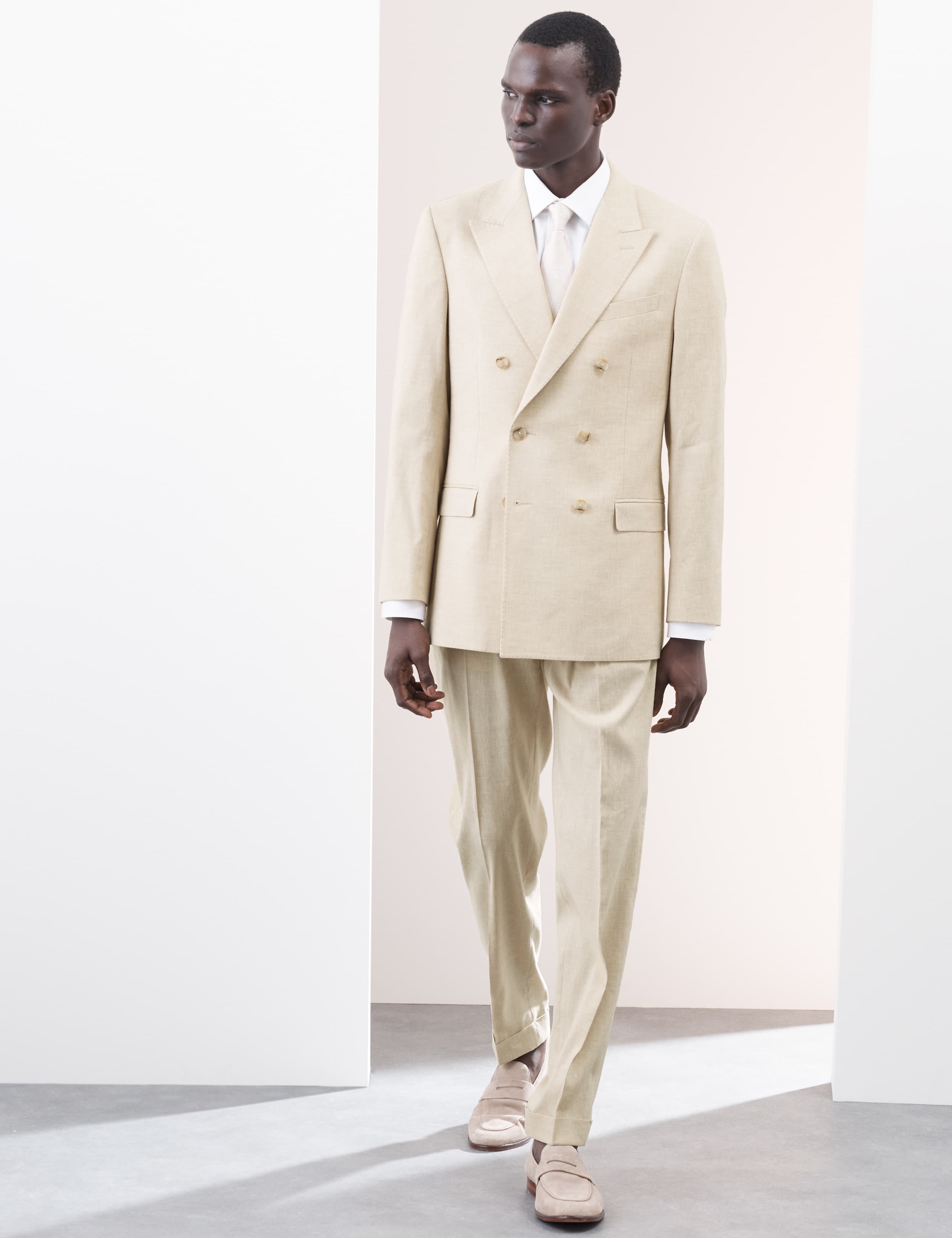 Tailored Fit Italian Performance Linen Blend Double Breasted Suit Jacket 4 of 9