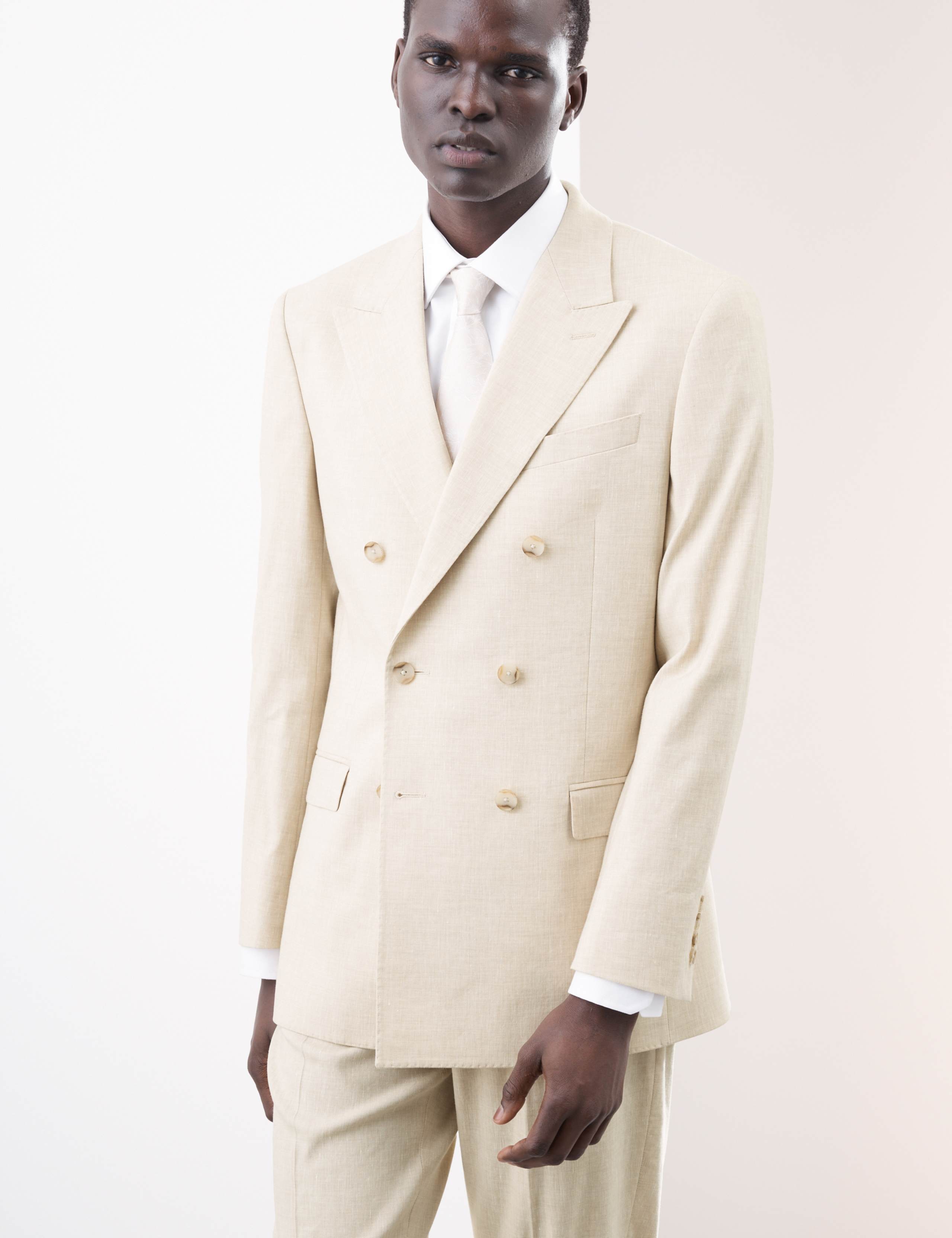 Tailored Fit Italian Performance Linen Blend Double Breasted Suit Jacket 6 of 9