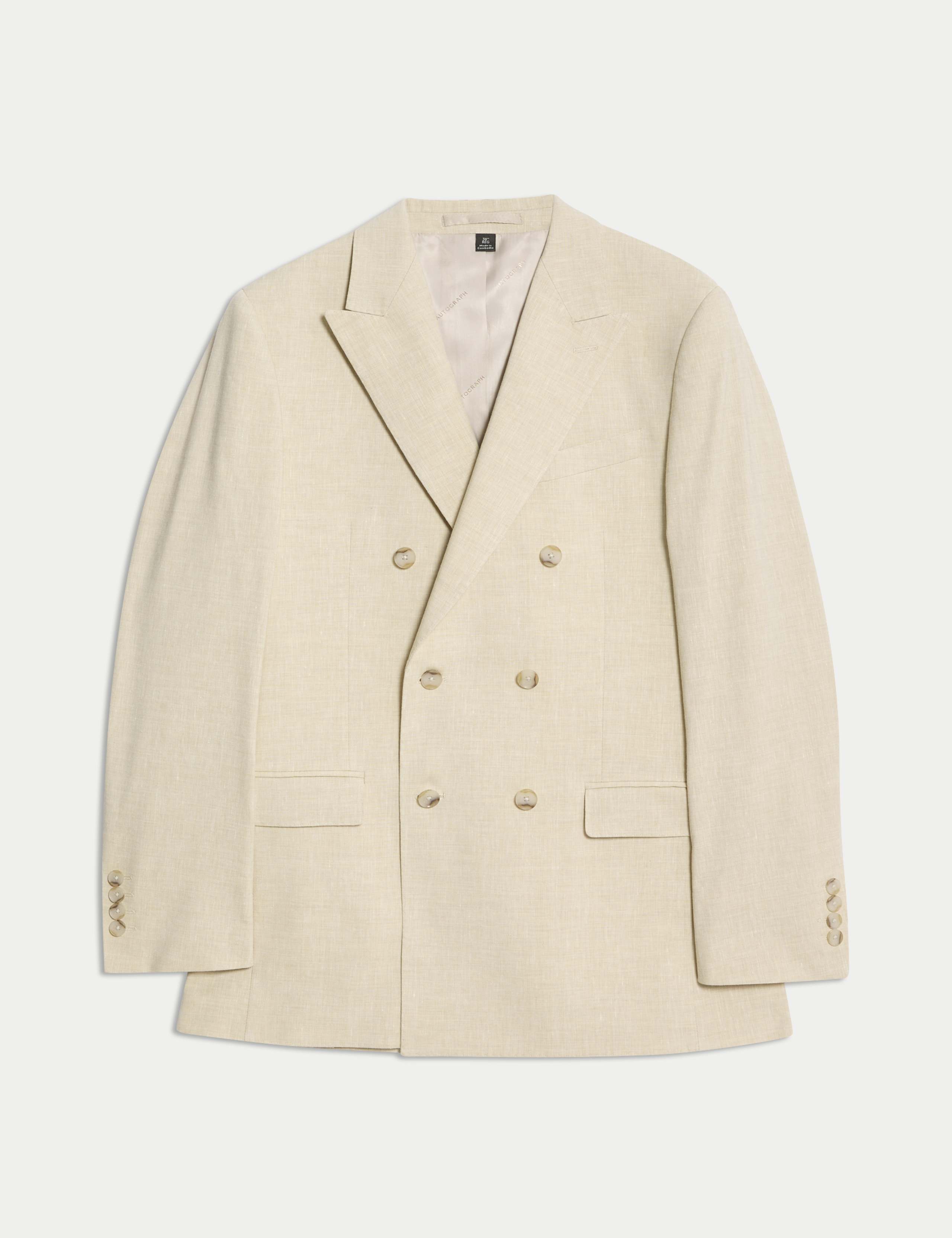 Tailored Fit Italian Performance Linen Blend Double Breasted Suit Jacket 2 of 9