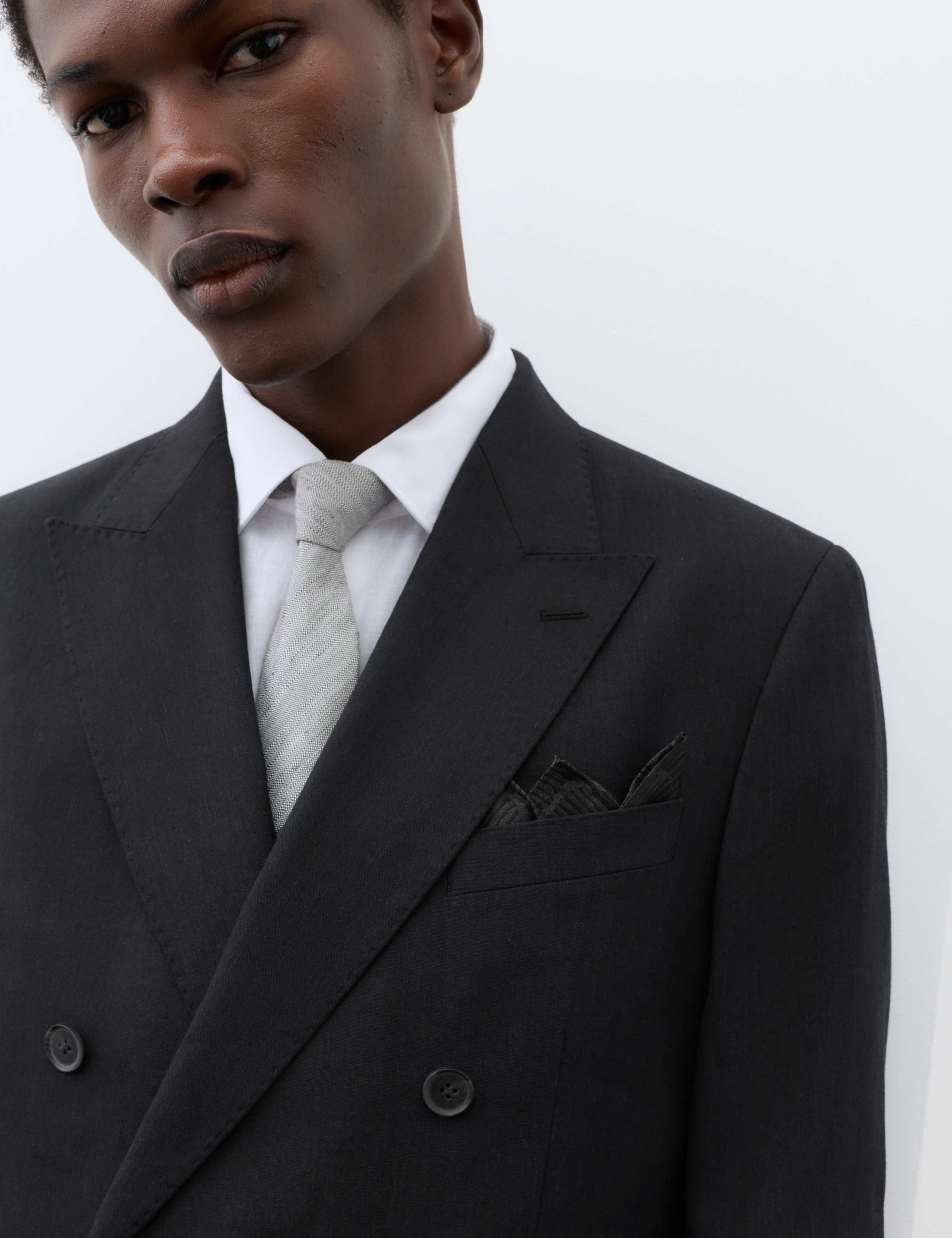 Tailored Fit Italian Performance Linen Blend Double Breasted Suit Jacket 8 of 9