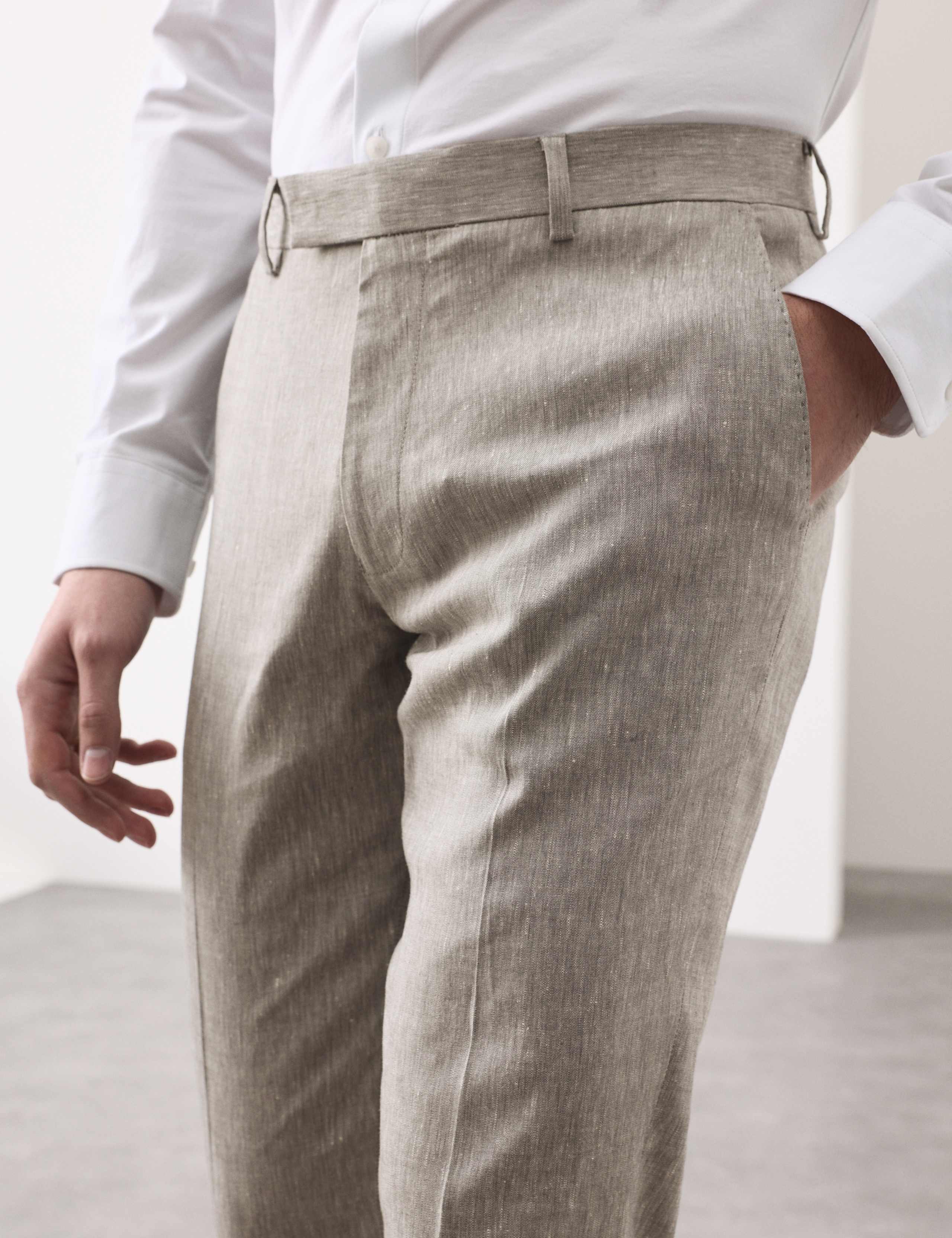 Tailored Fit Italian Performance Linen Blend Suit Trousers 3 of 6