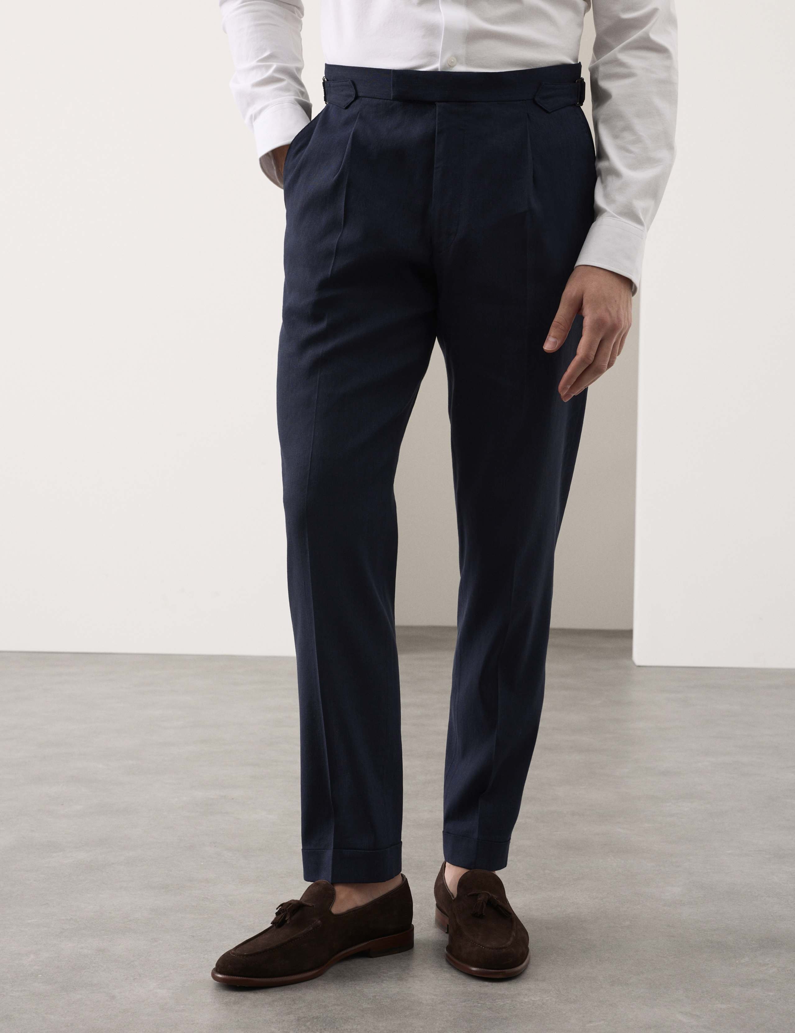 Tailored Fit Italian Performance Linen Blend Suit Trousers 1 of 8