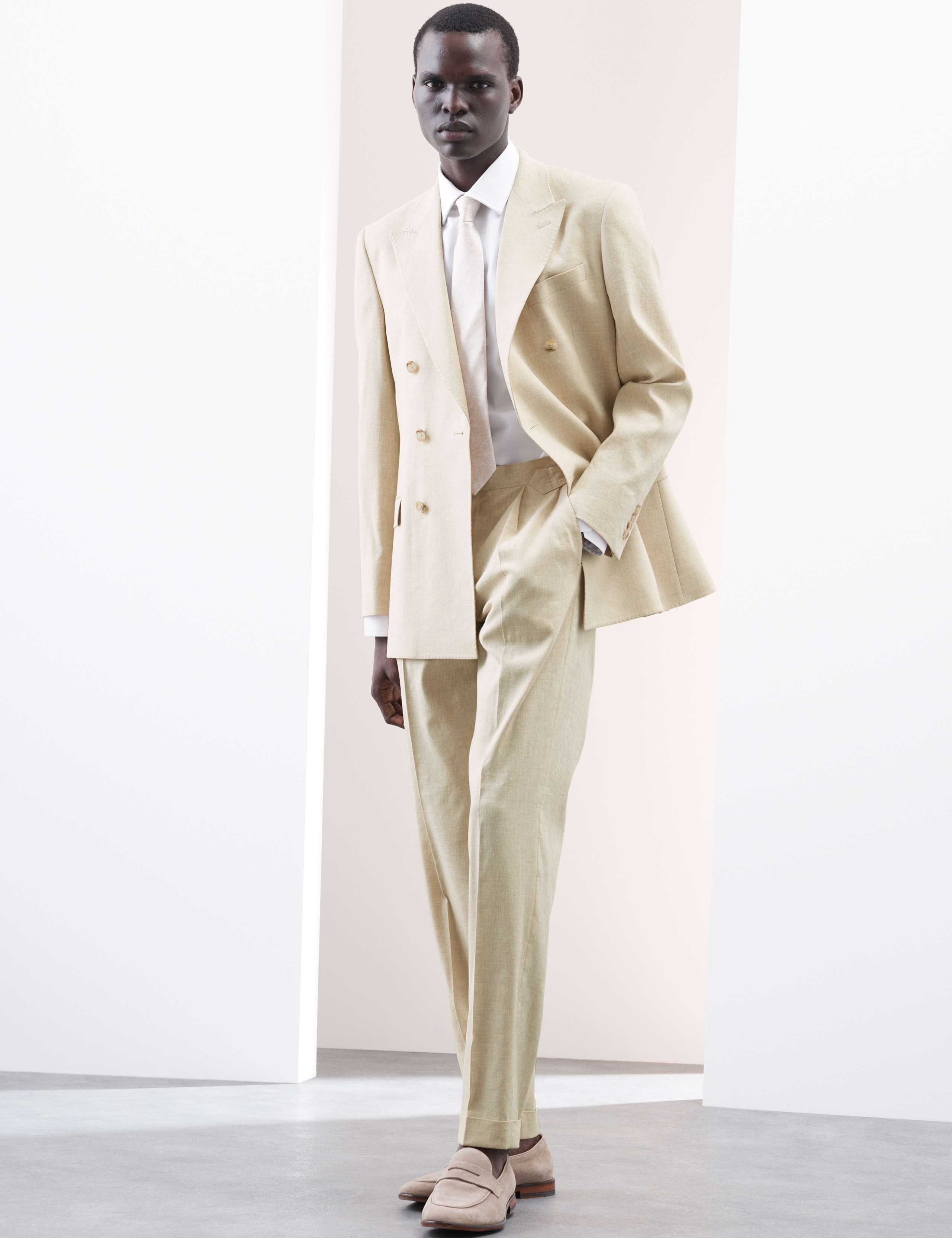 Tailored Fit Italian Performance Linen Blend Suit Trousers 1 of 8