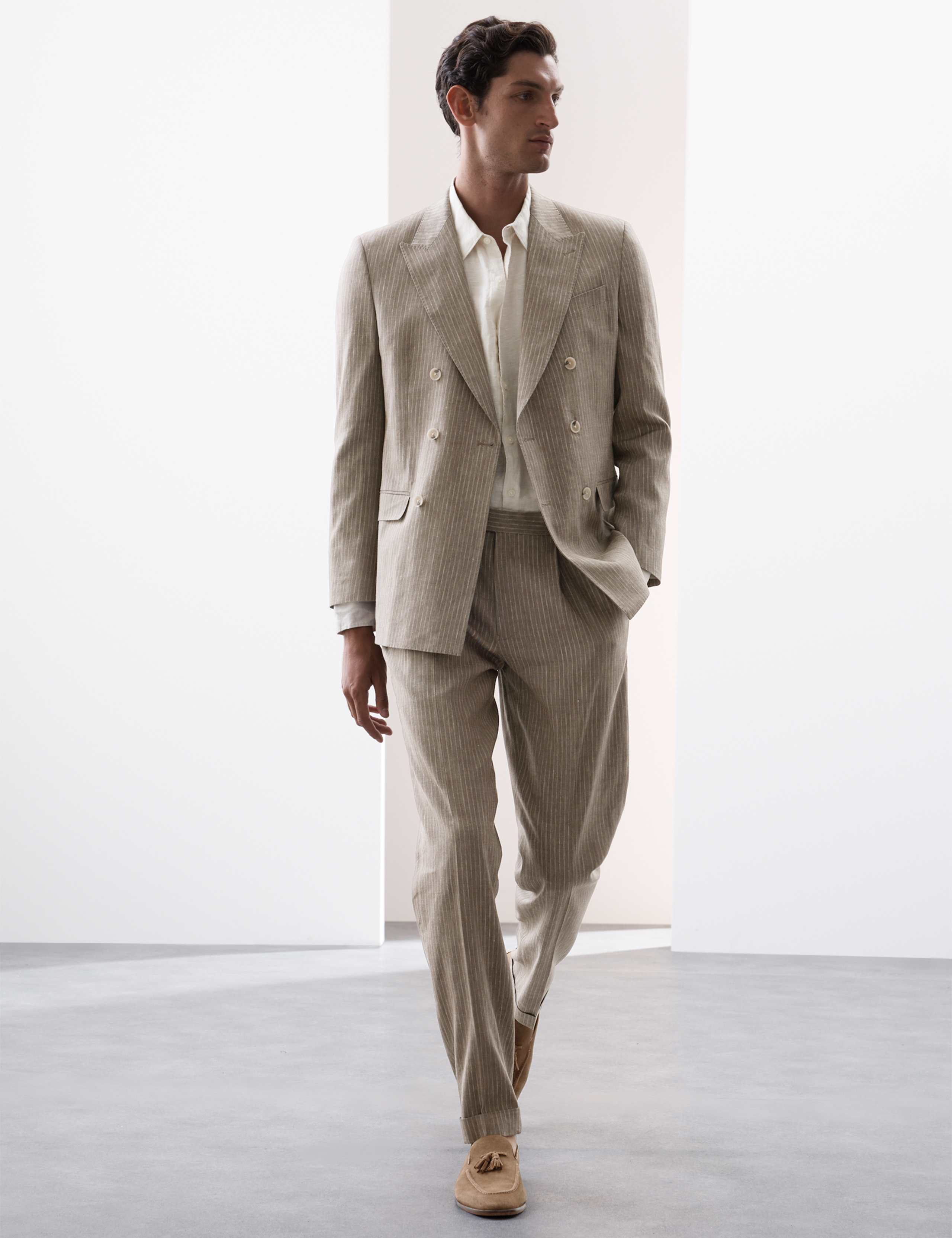 Tailored Fit Italian Performance Linen Blend Pinstripe Suit Jacket 5 of 8