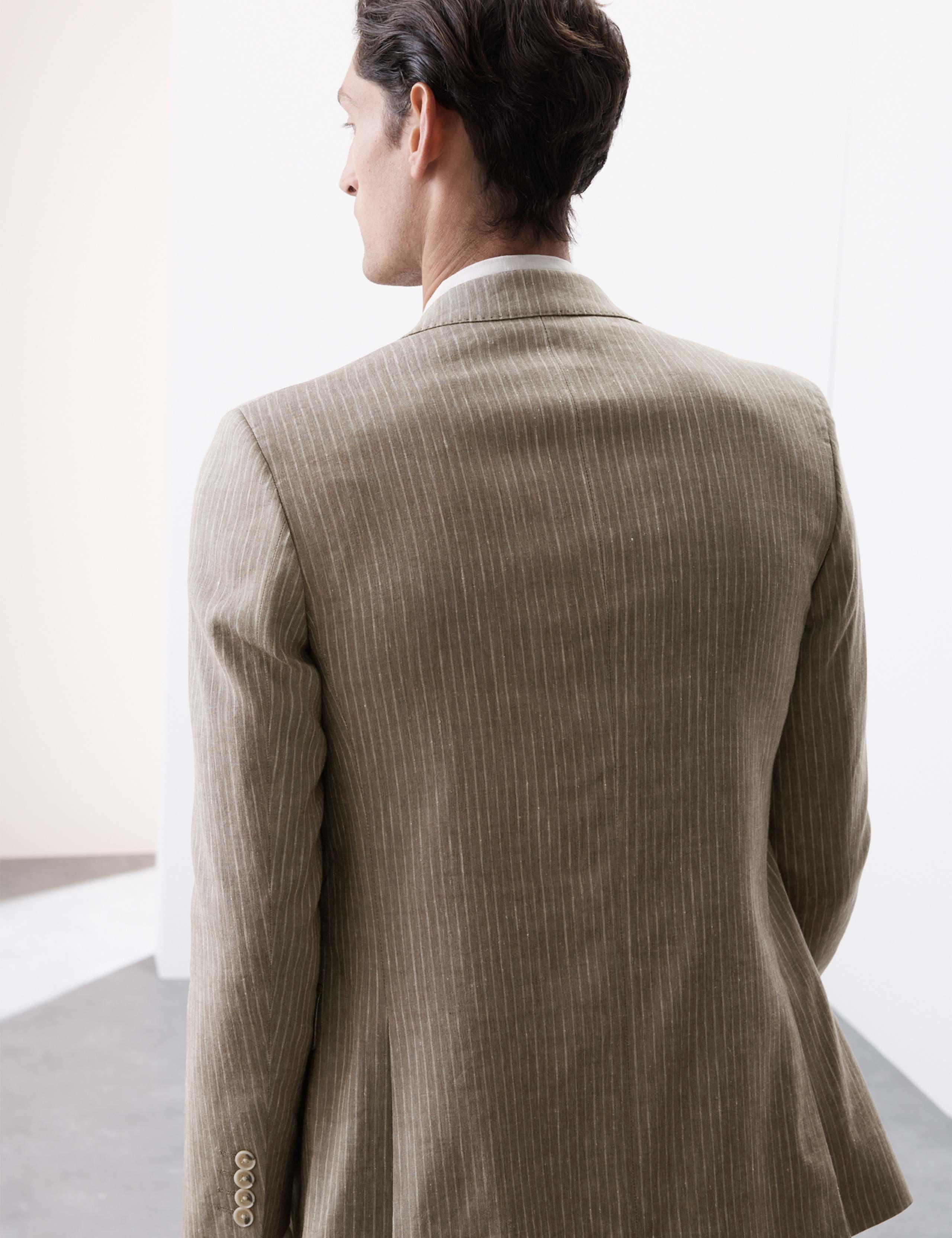 Tailored Fit Italian Performance Linen Blend Pinstripe Suit Jacket 6 of 8