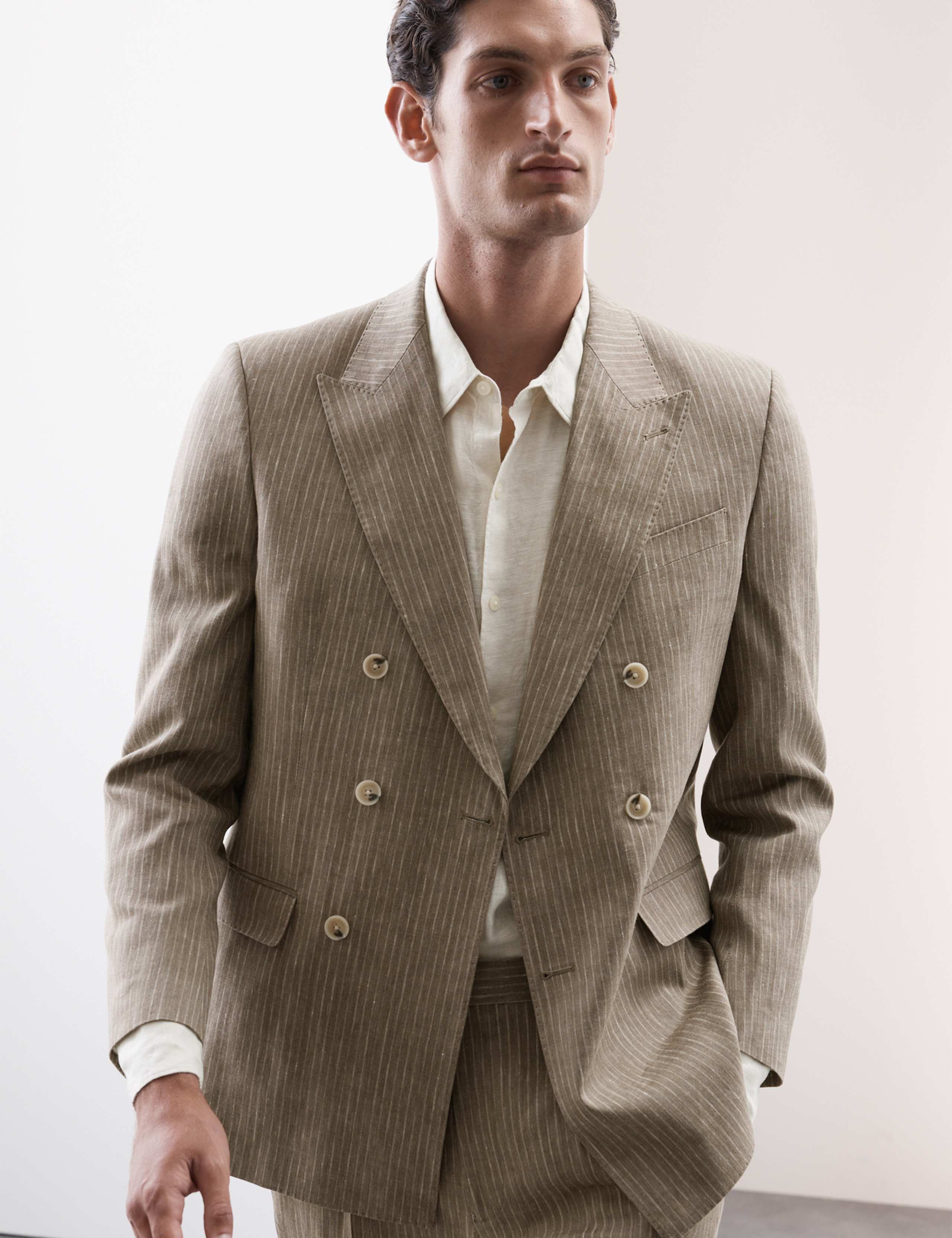 Tailored Fit Italian Performance Linen Blend Pinstripe Suit Jacket 8 of 8