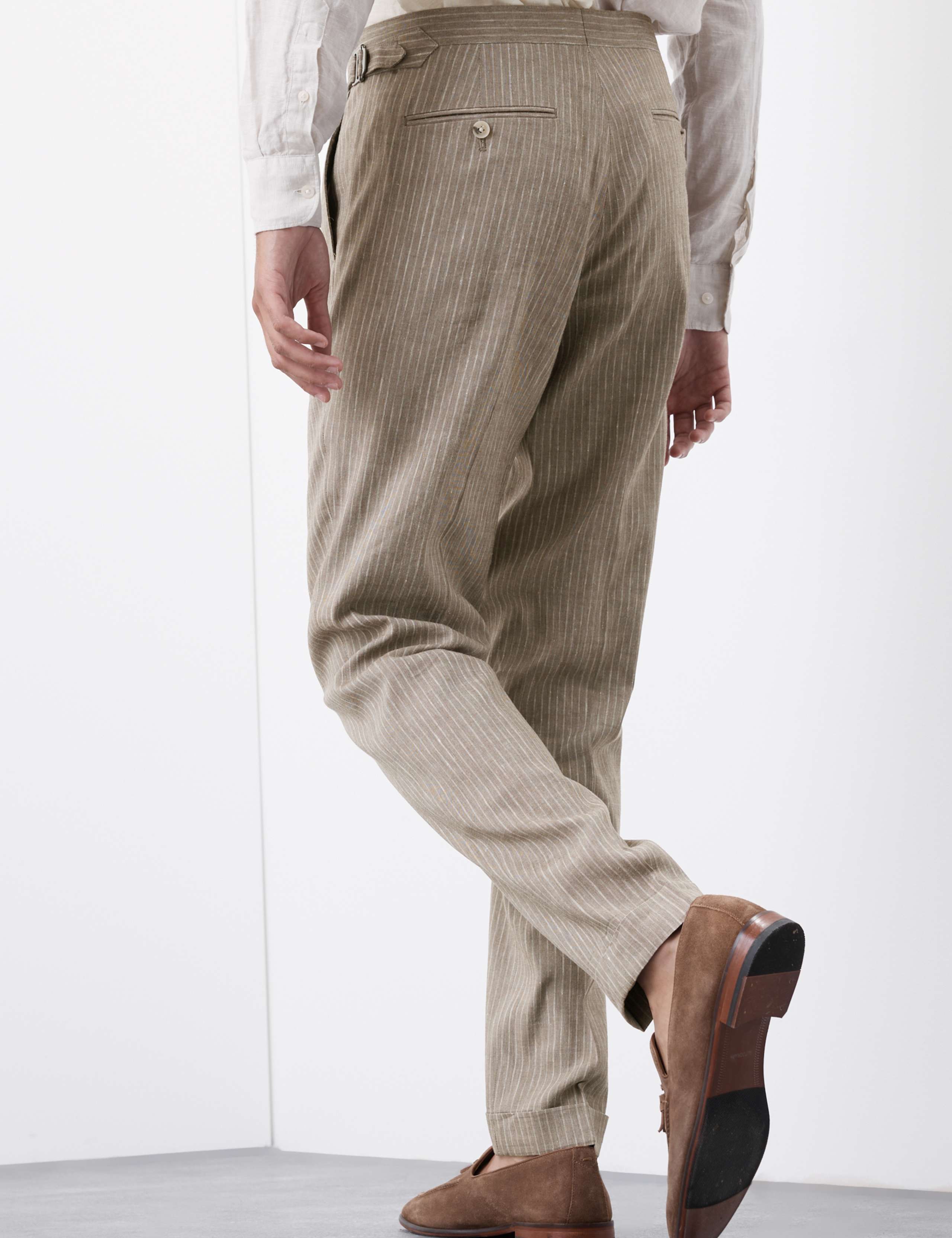 Tailored Fit Italian Performance Linen Blend Pinstripe Suit Trousers 5 of 8