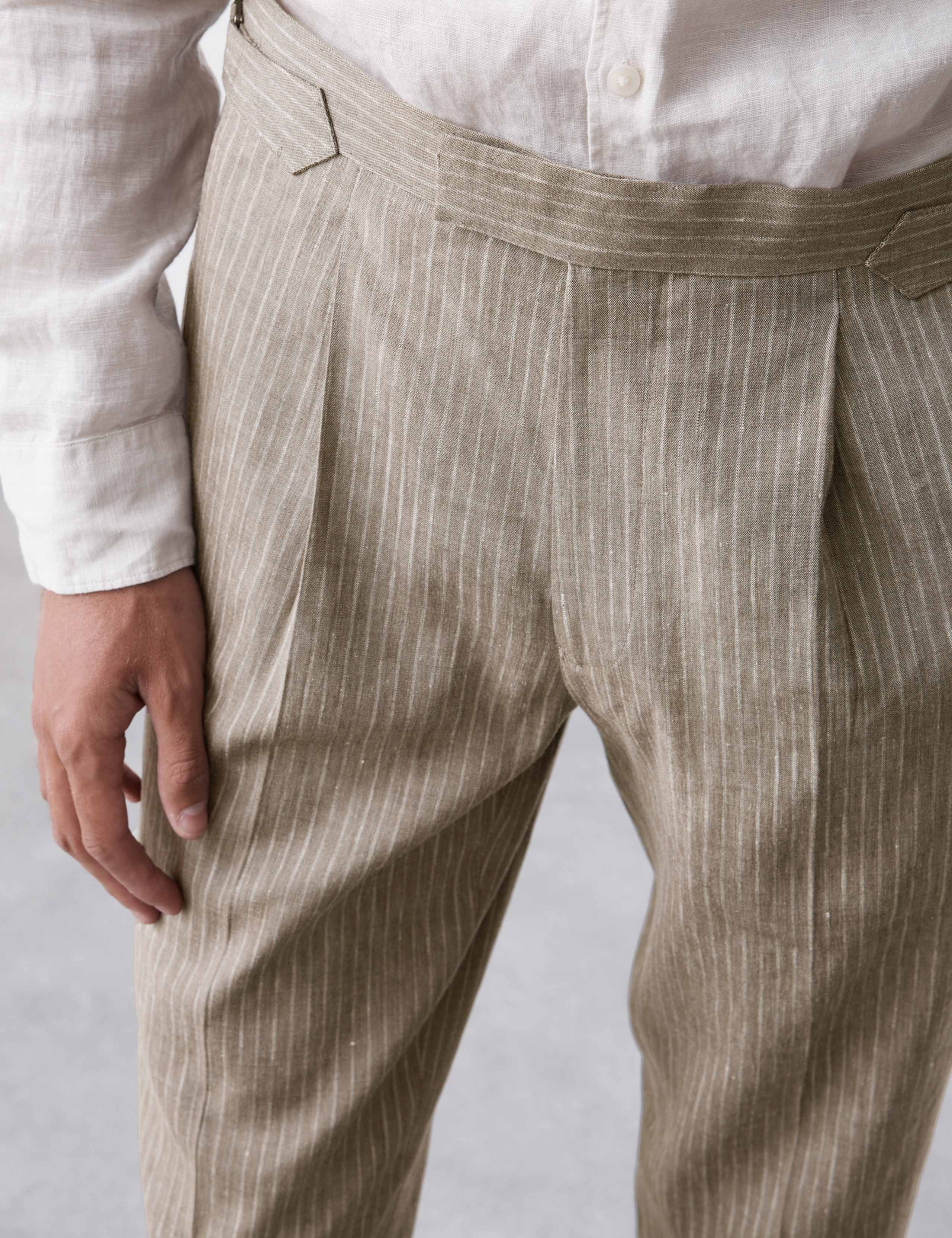 Tailored Fit Italian Performance Linen Blend Pinstripe Suit Trousers 6 of 8