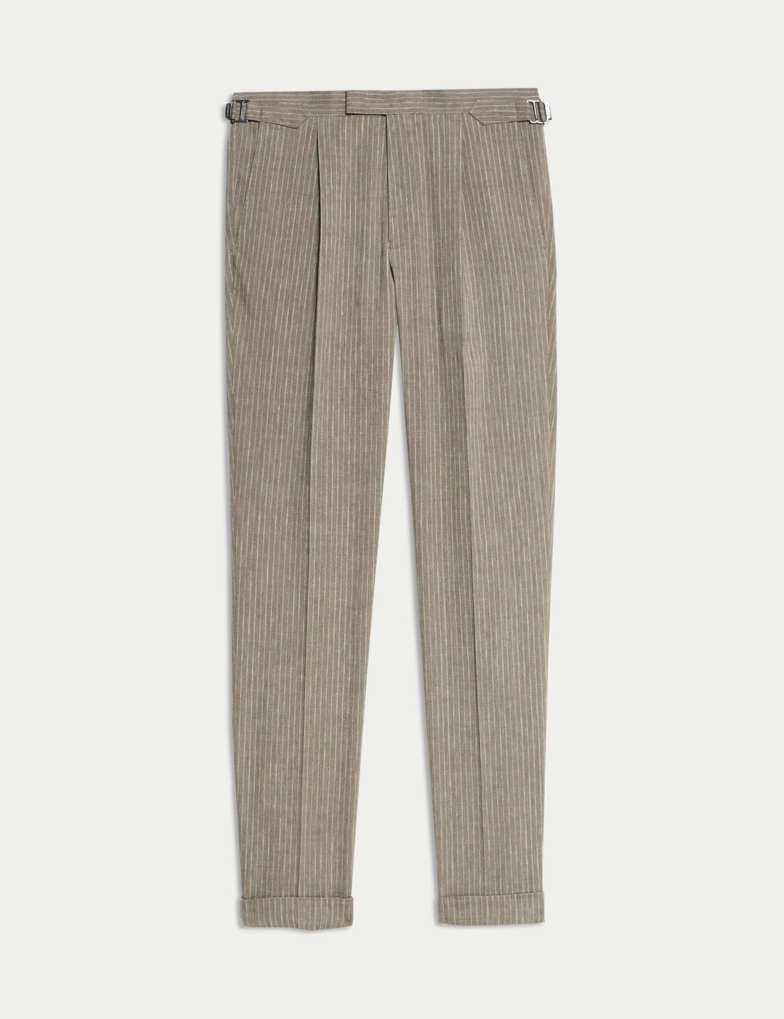 Tailored Fit Italian Performance Linen Blend Pinstripe Suit Trousers 2 of 8