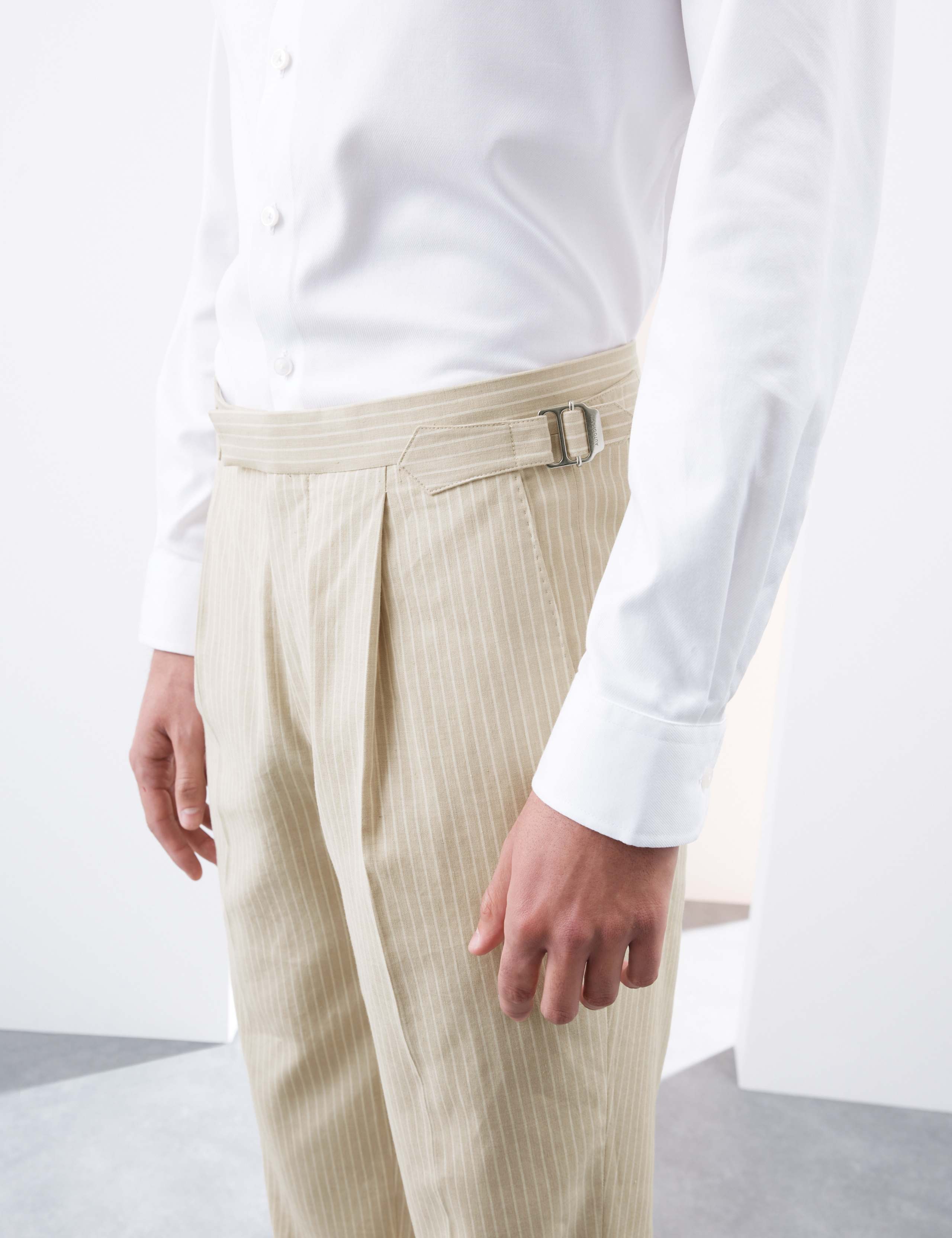 Tailored Fit Italian Performance Linen Blend Pinstripe Suit Trousers 4 of 6