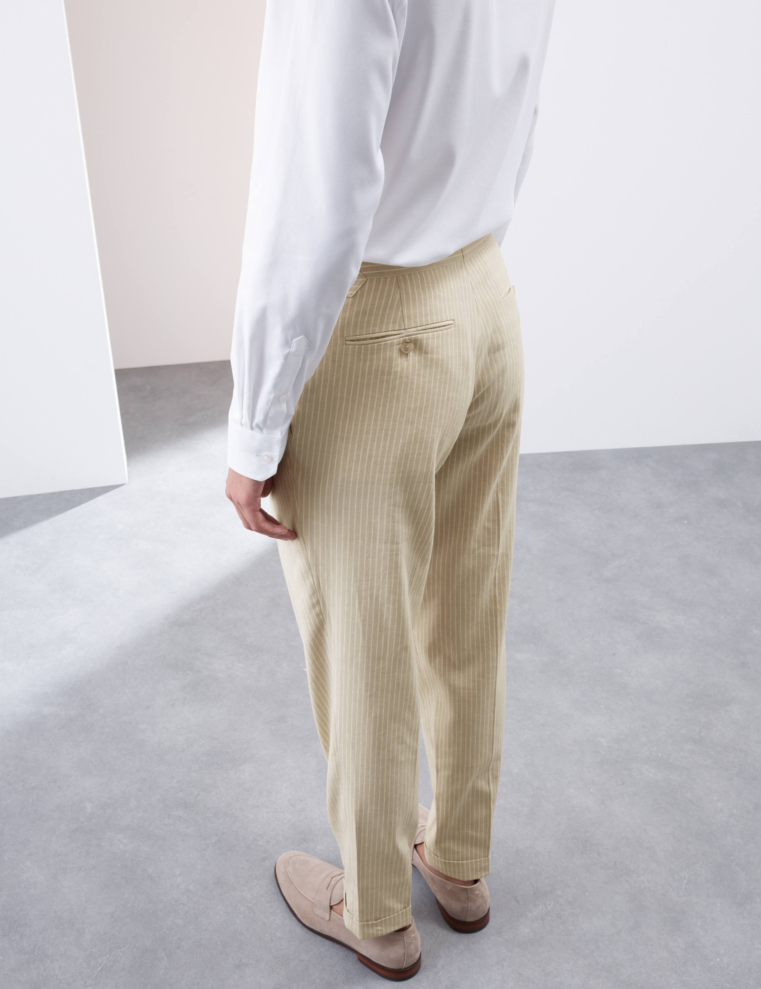 Tailored Fit Italian Performance Linen Blend Pinstripe Suit Trousers 5 of 6