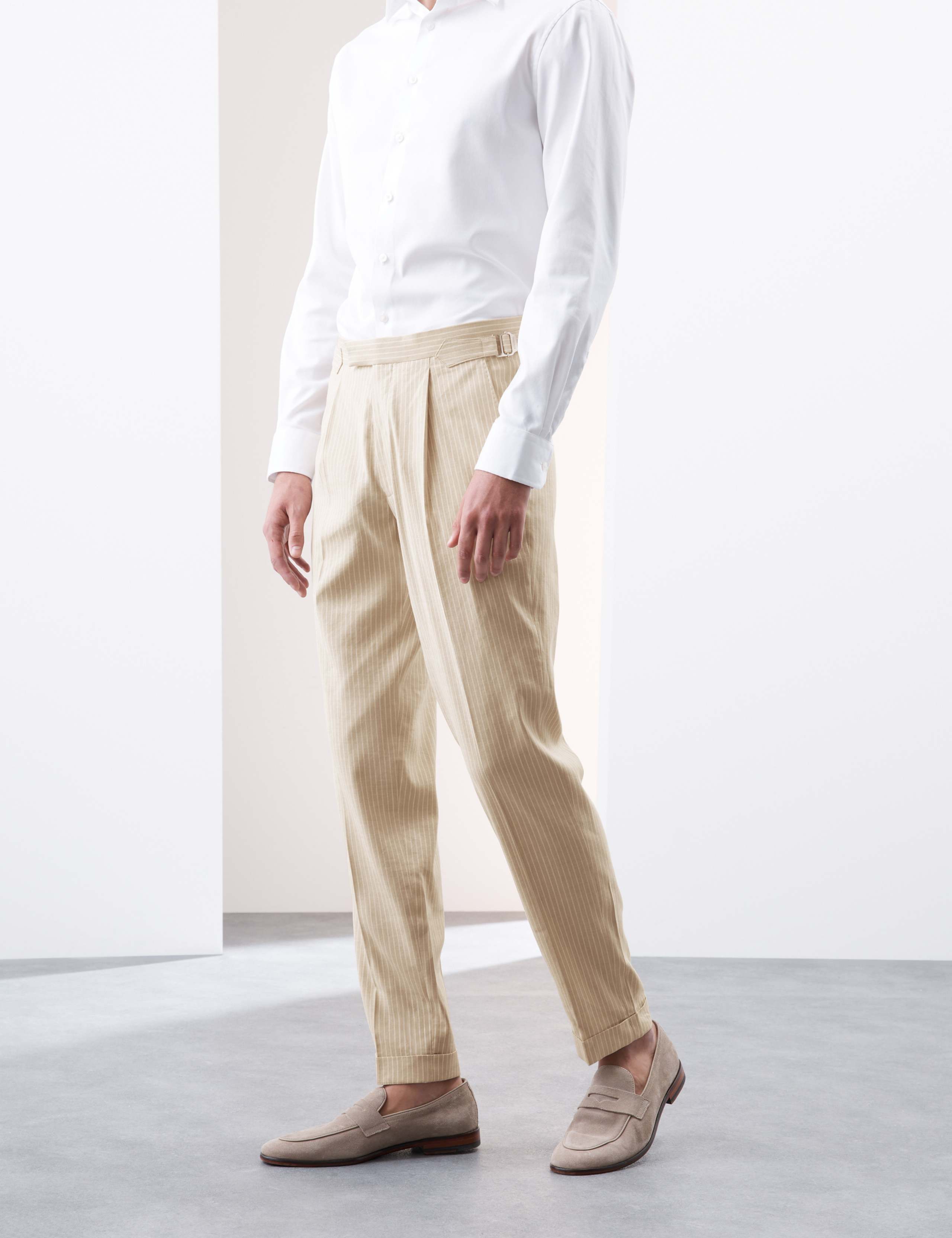 Tailored Fit Italian Performance Linen Blend Pinstripe Suit Trousers 6 of 6