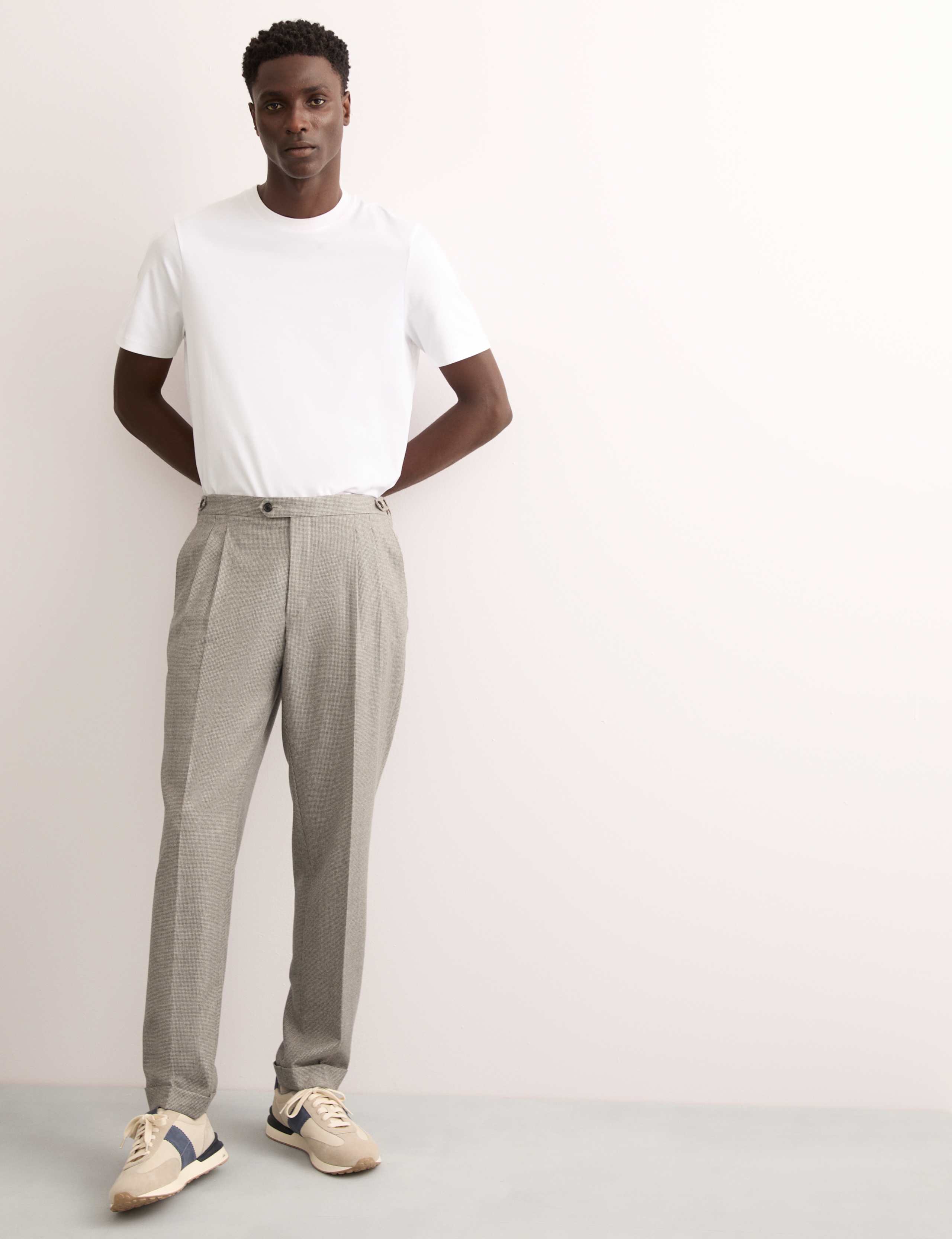 Tailored Fit Pure Wool Check Trousers 1 of 6
