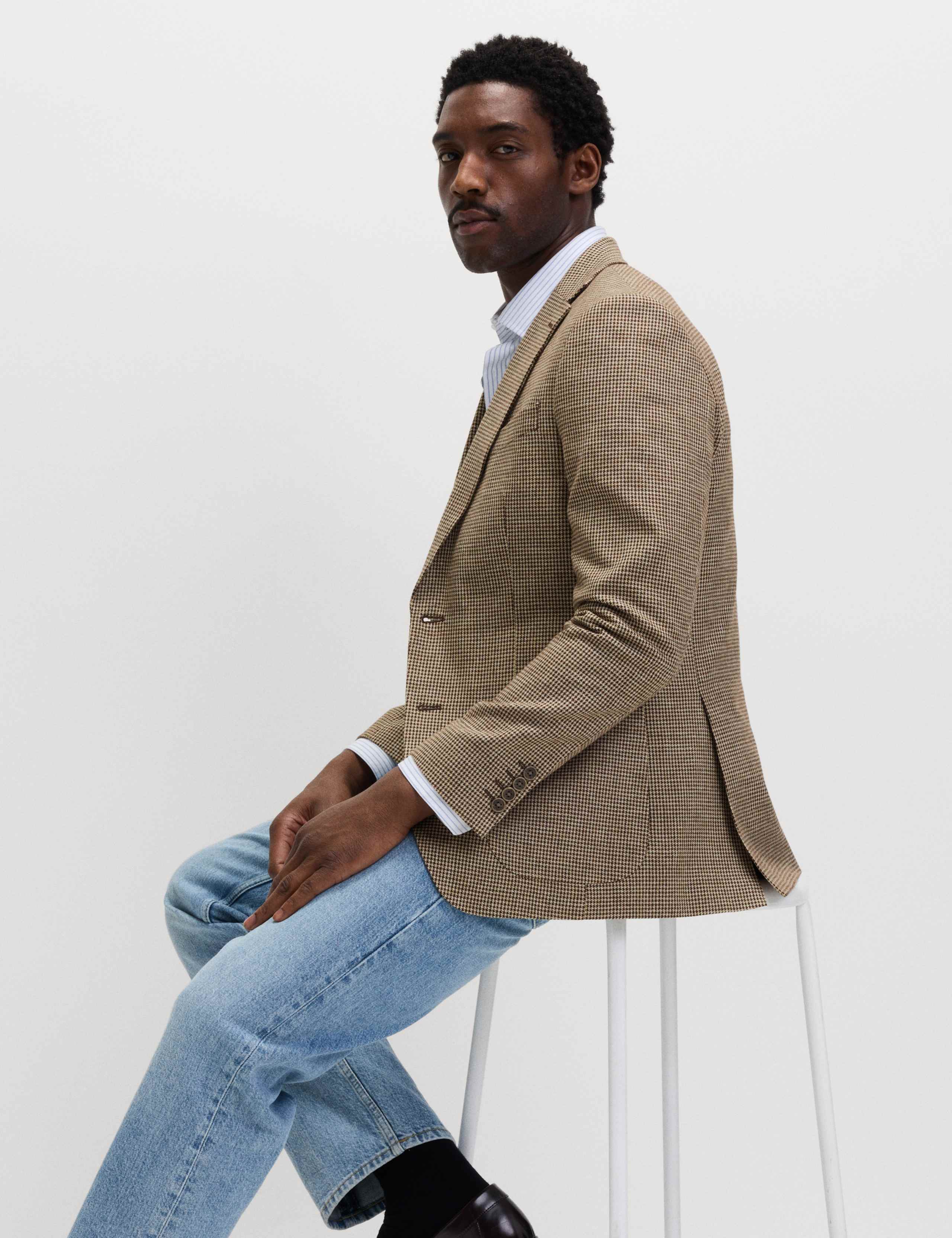 Tailored Fit Cotton Linen Houndstooth Blazer 1 of 6